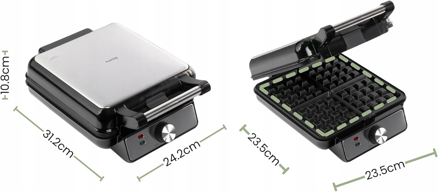 Gaufrier électrique - 1500W, 4 gaufres, inox, plaques antiadhésives, température réglable