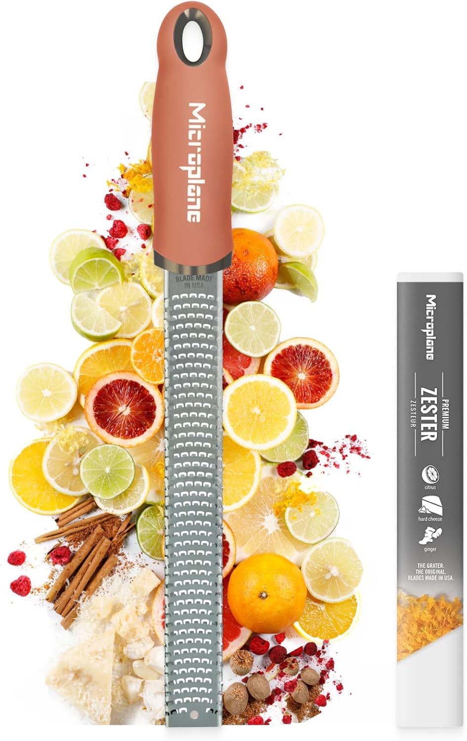 Microplane - Zesteur série Cannelle - lame fine - agrumes, parmesan, gingembre, chocolat, noix de muscade - Fabriqué aux