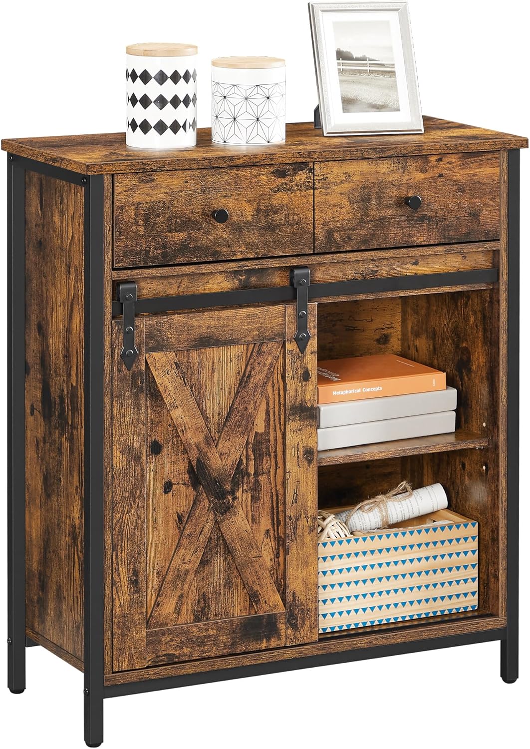 VASAGLE - Buffet style campagnard, 30x70x80cm, porte coulissante, LSC100B01