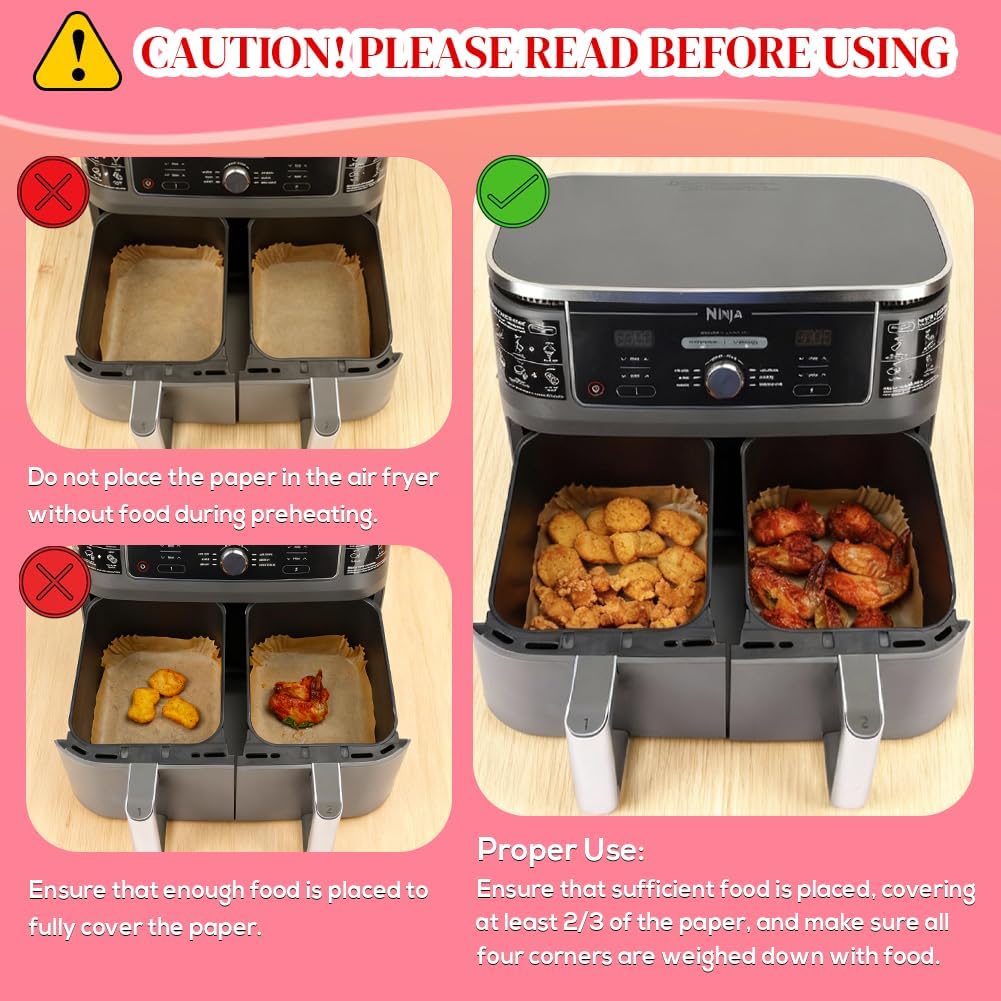 BYKITCHEN - Papier cuisson Air Fryer - 9,5L/7,6L - 100 pièces antiadhésives AF300EU