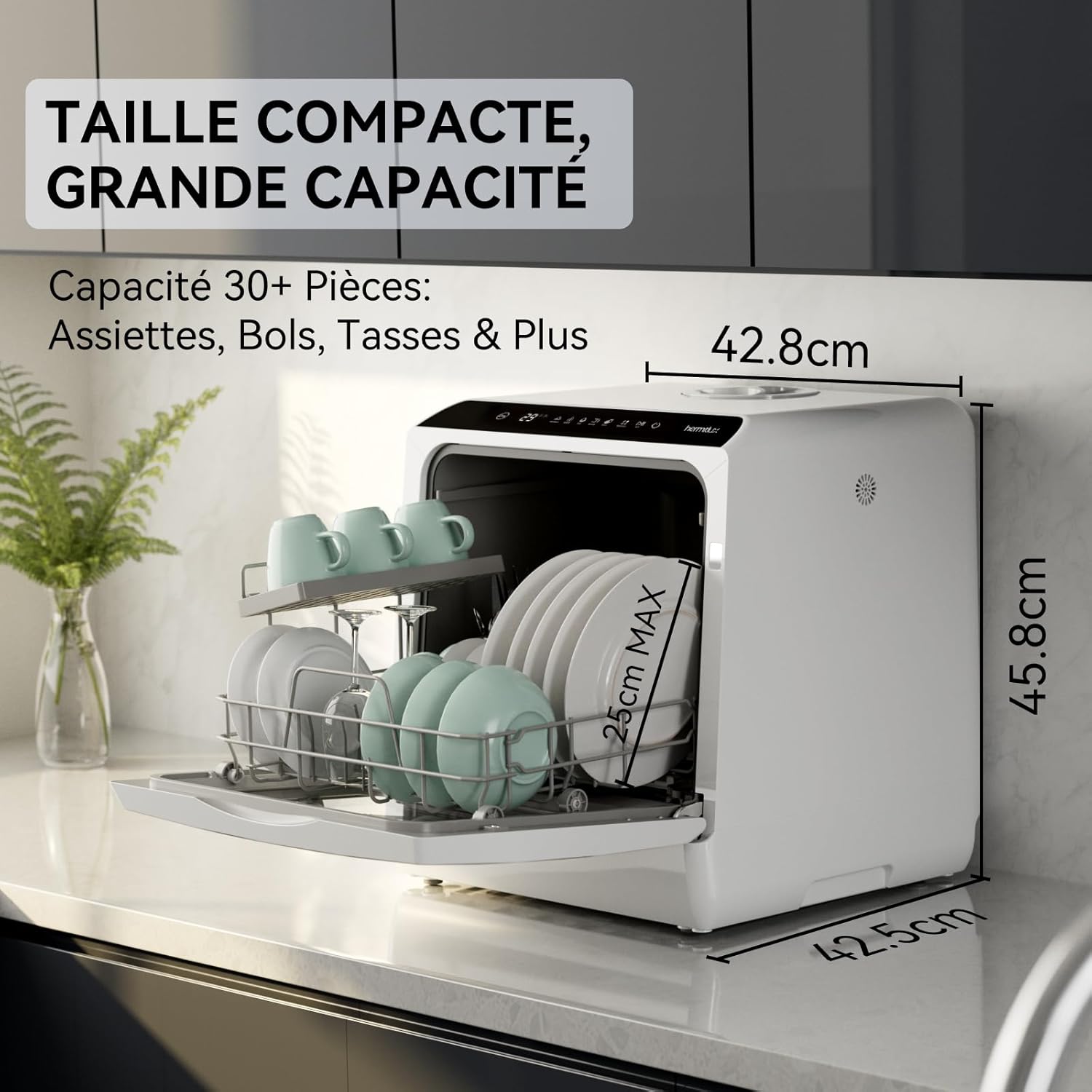 Hermitlux - Mini lave-vaisselle - 43 cm - 4 couverts, sans raccord eau