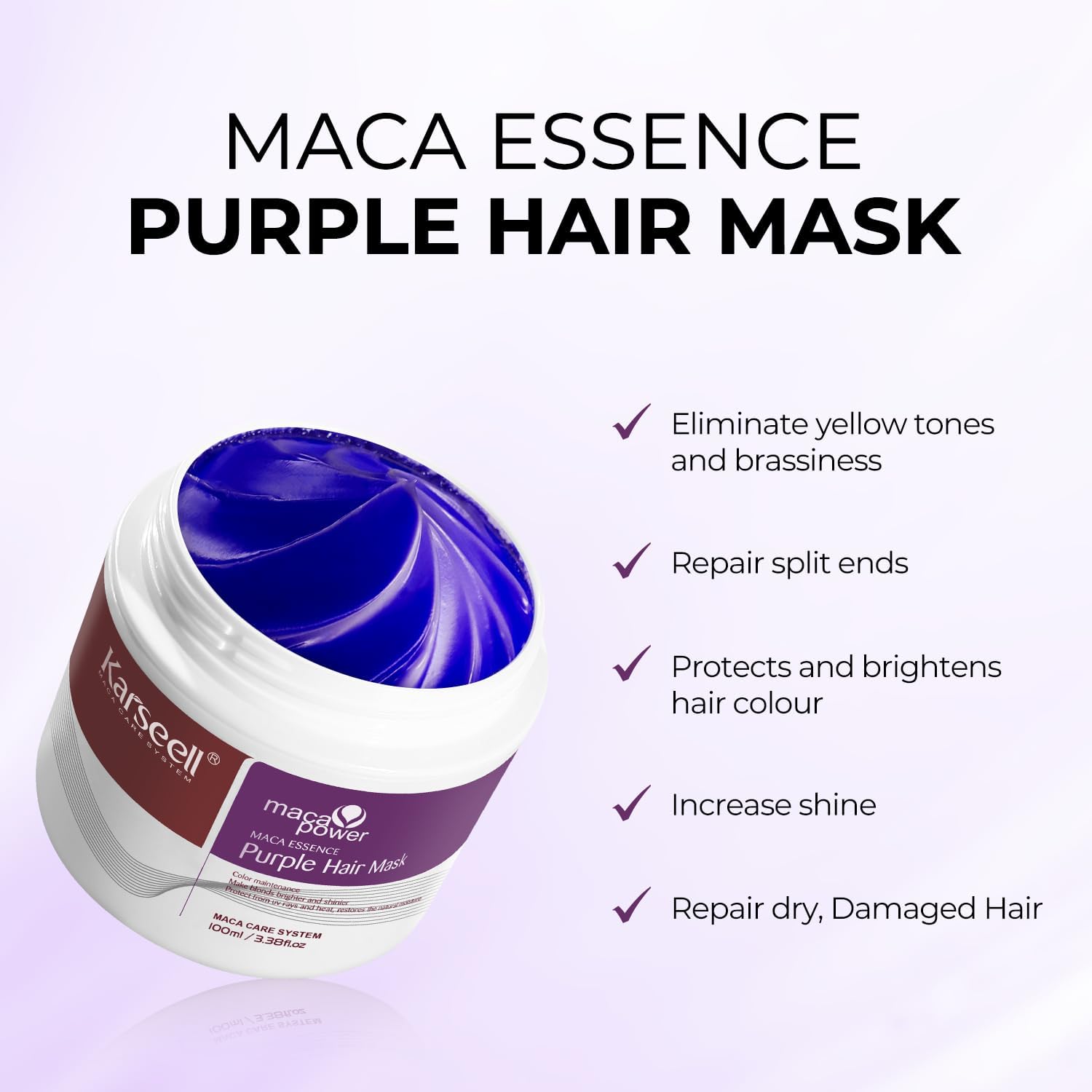 Karseell - Masque Cheveux Violet - 100ml - Neutralise jaunes, répare cheveux abîmés