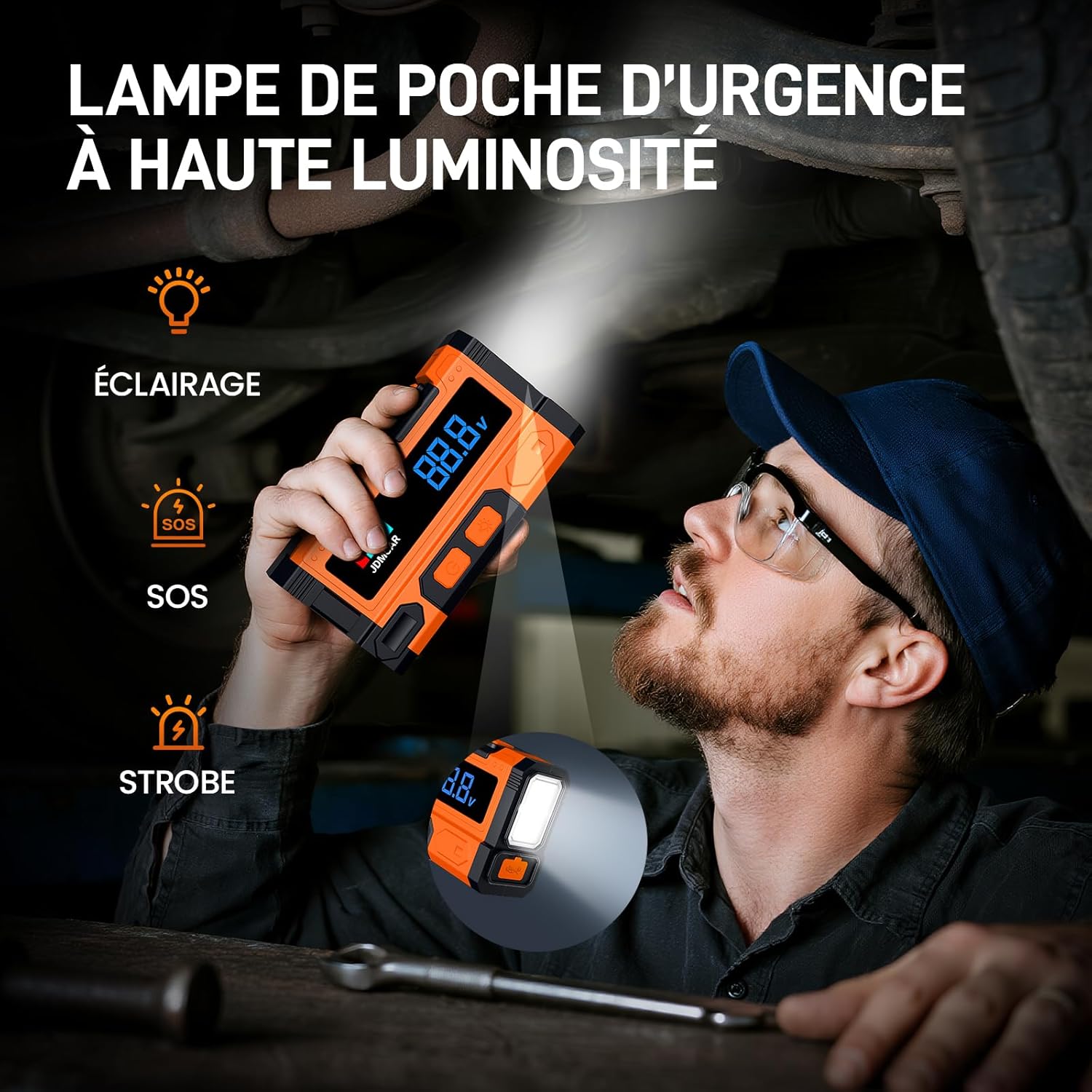 JDMCAR - Booster Batterie Série 7000A, 14.8V, LED, 9L Essence, 8.5L Diesel