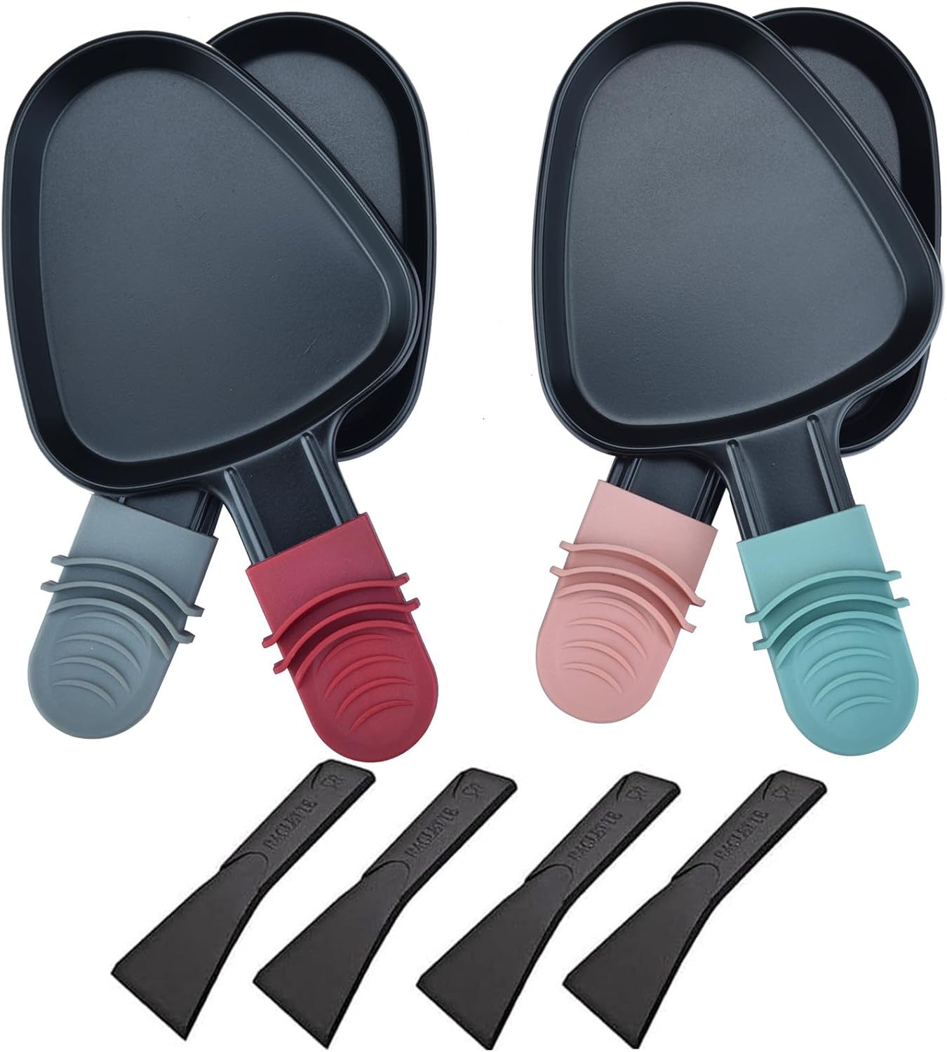 Poêlon raclette – set 4 pièces antiadhésif avec spatule – fromage fondu, œuf, triangulaire