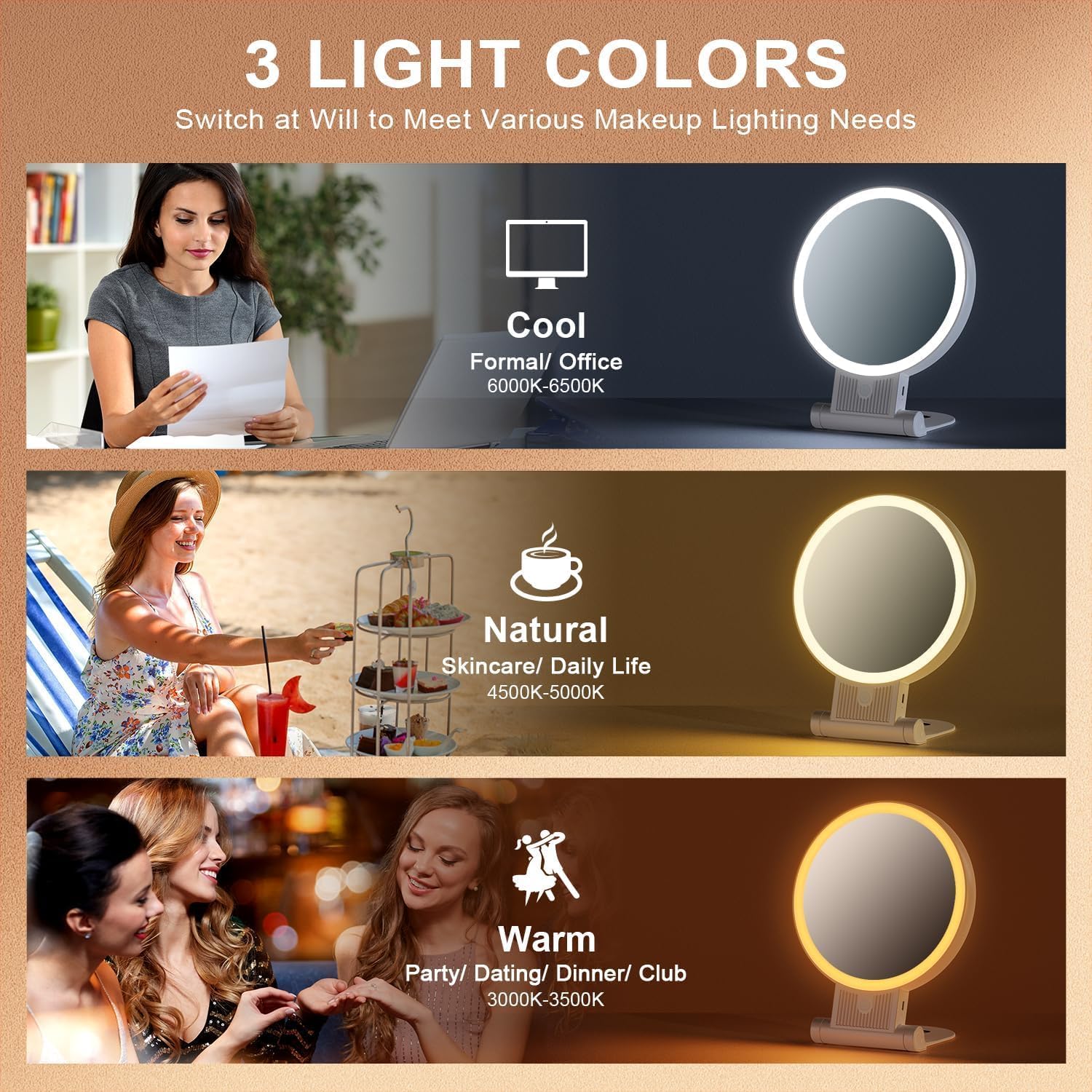 Auxmir - miroir lumineux double face, 30X/1X, LED rechargeable, compact