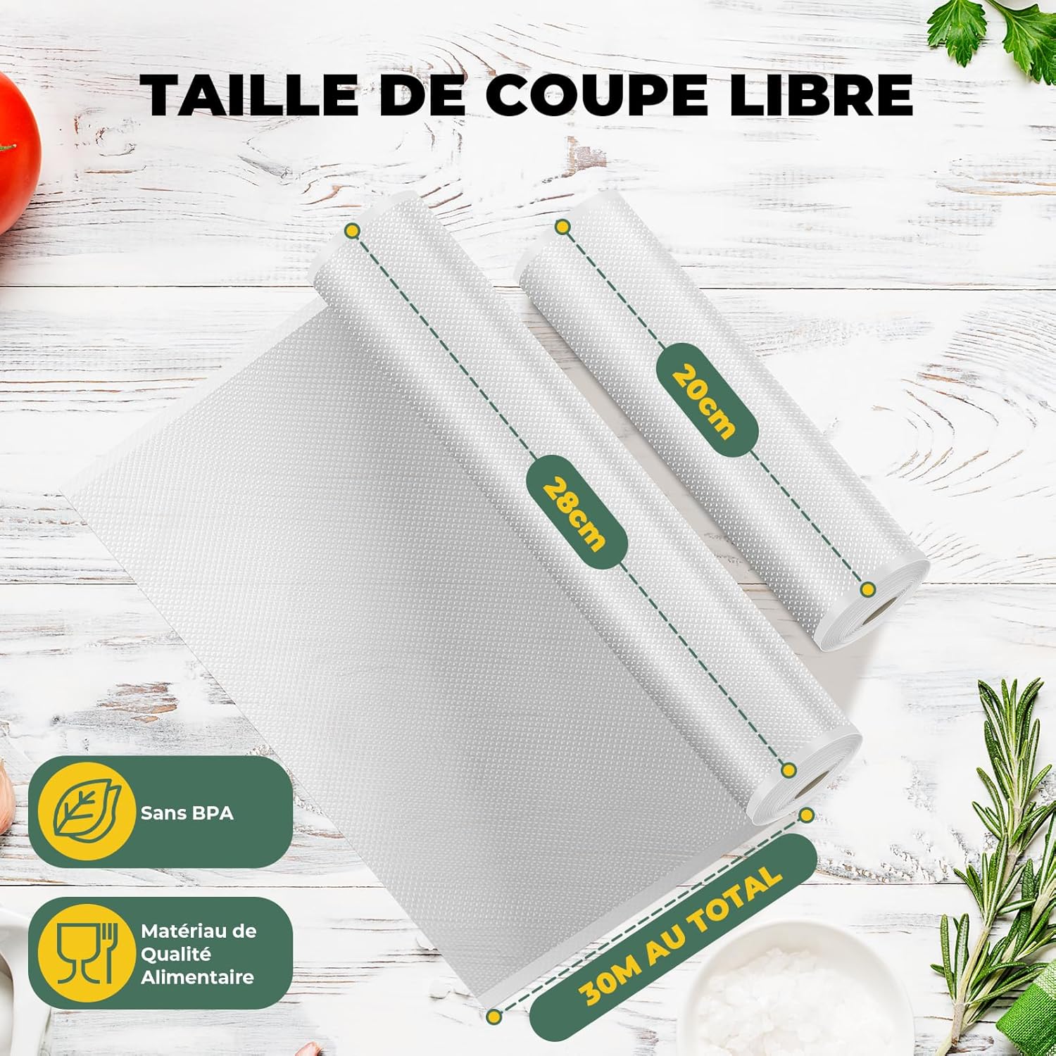 Rouleau sous vide alimentaire - lot de 10 - 28x300cm & 20x300cm - sans BPA, compatible machines sous vide