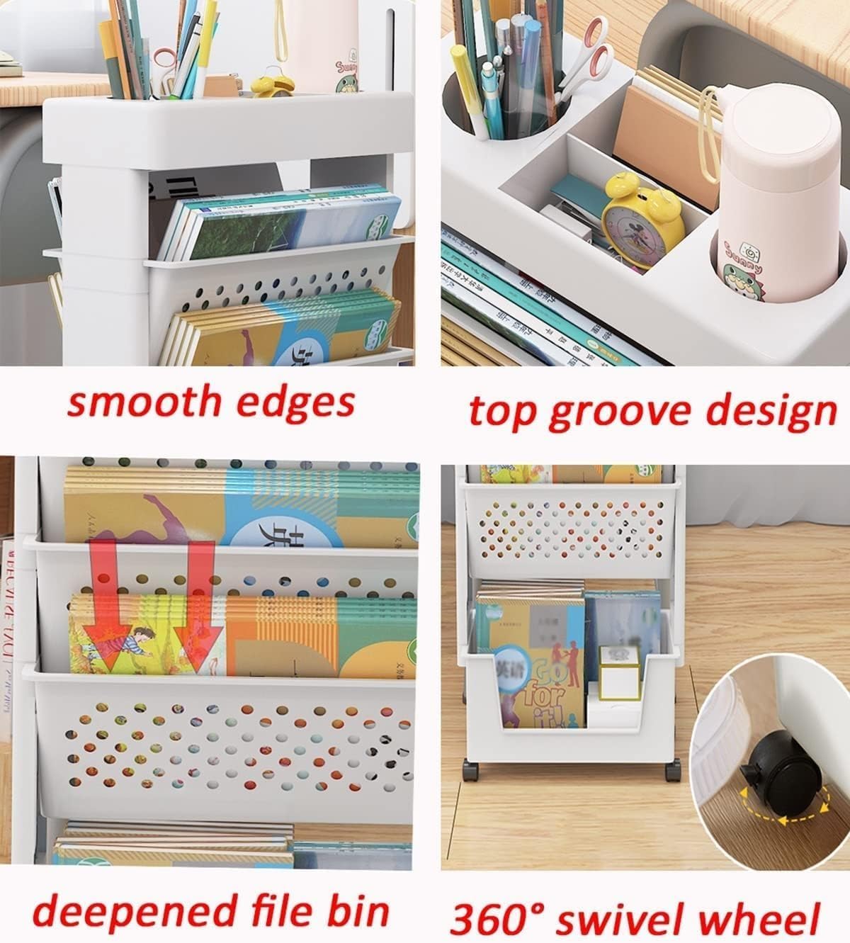 Étagère de bureau mobile - 5 niveaux - roulettes - rangement fin, organisateur porte-revues - pour classe, maison, cuisi