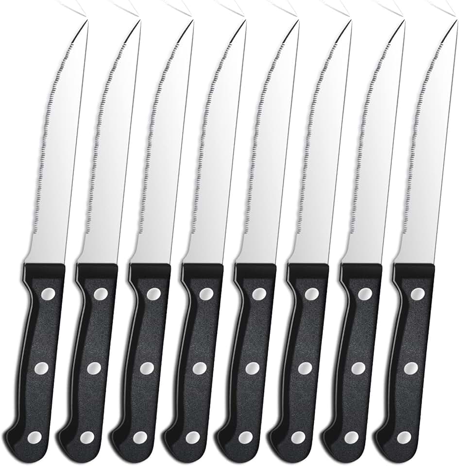 Couteaux à steak - acier inoxydable - 8 pièces - lame dentelée, compatible lave-vaisselle