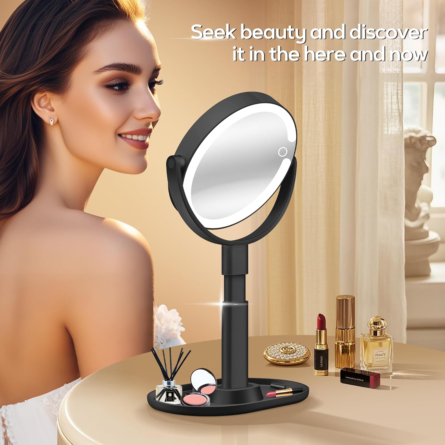 B Beauty Planet – miroir maquillage LED 2 faces, 30X, 3 lumières, hauteur réglable