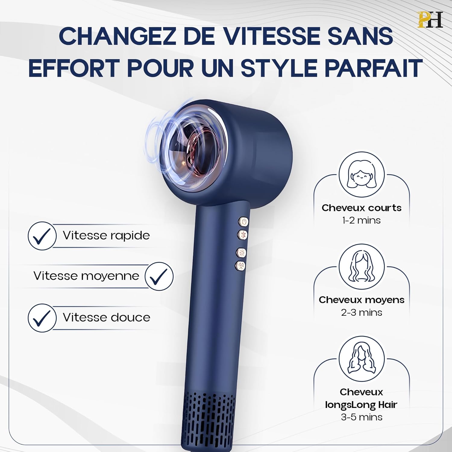 Sèche-cheveux ionique - compact, léger, silencieux, accessoires, air froid