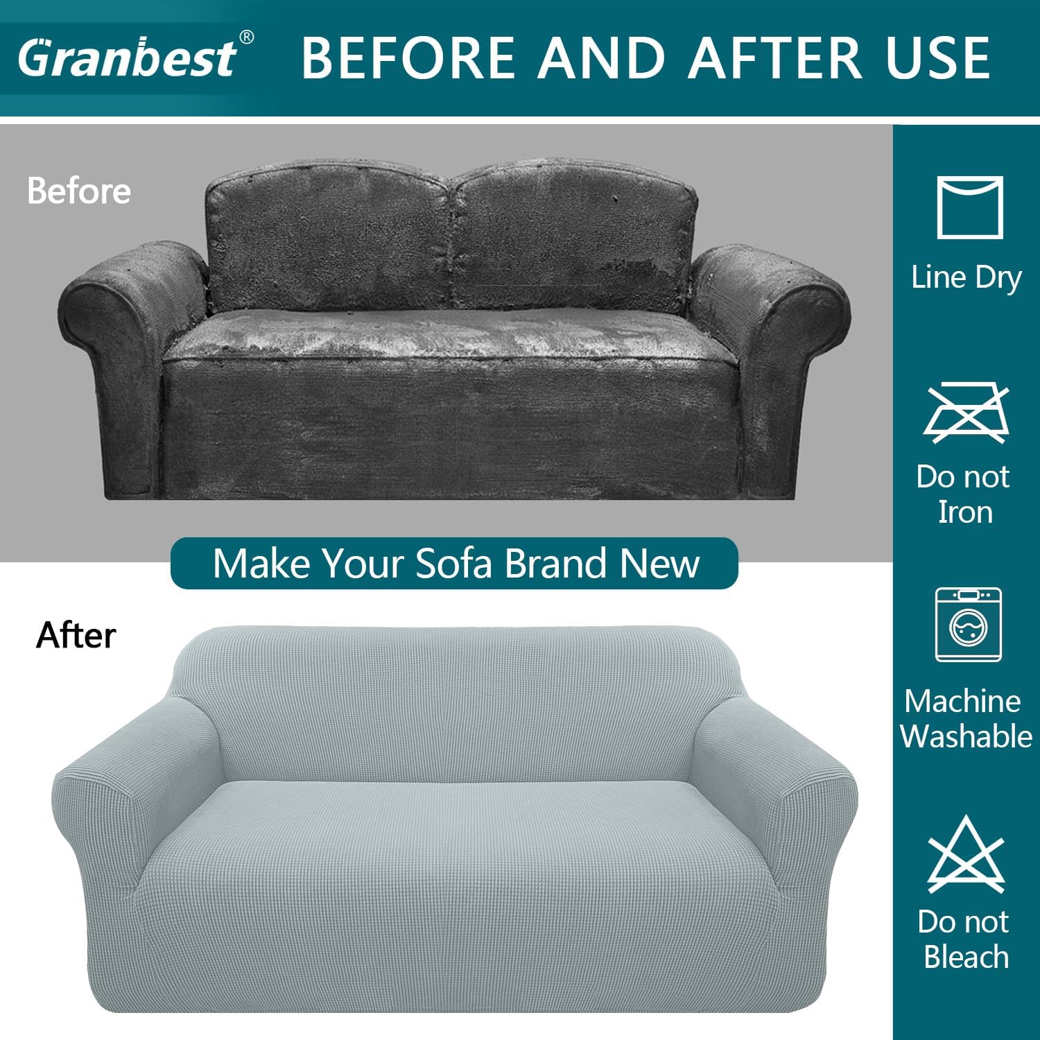 Housse de canapé - Jacquard extensible 4 places - protection animaux - gris