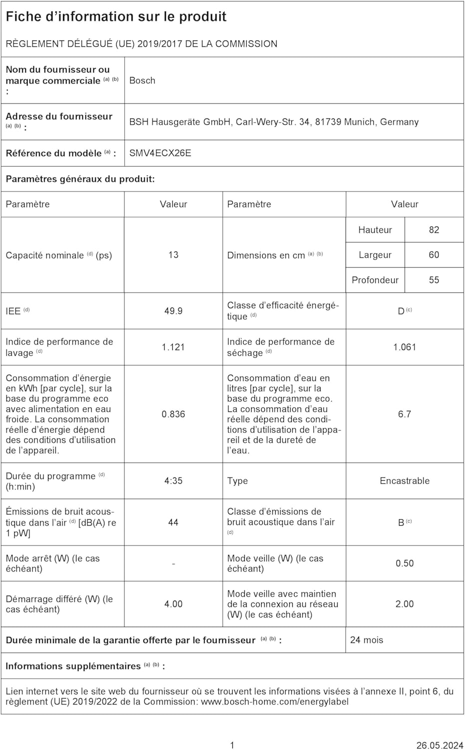 Bosch - lave-vaisselle Série 4 - 60cm - 13 couverts, 44 dB, Home Connect - SMV4ECX26E