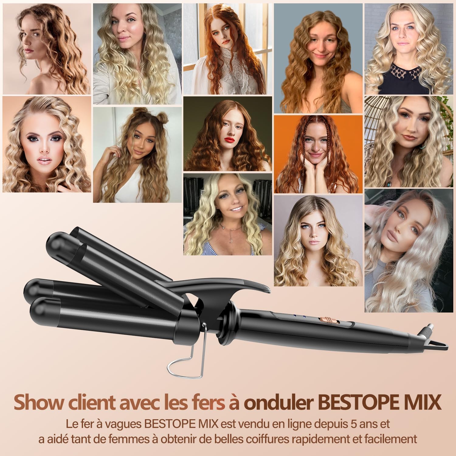 BESTOPE - Boucleur 3 Têtes 22mm, céramique, 2 températures, chauffage rapide