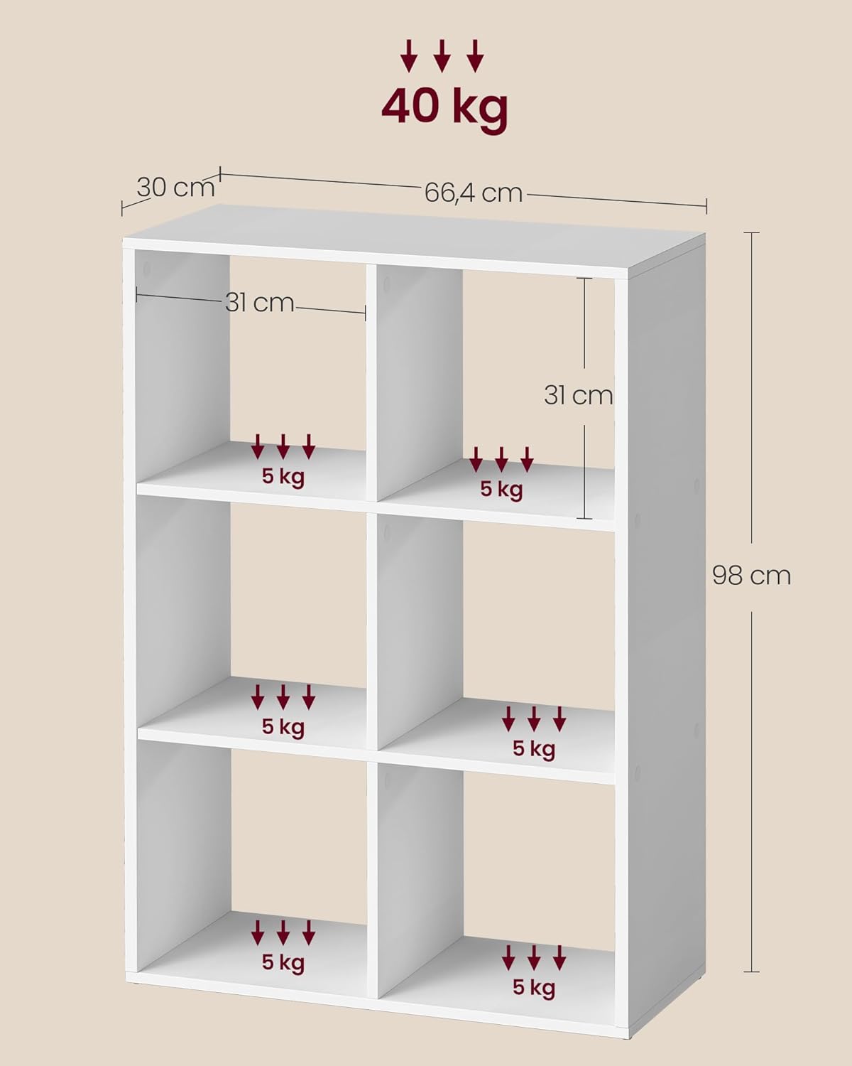 VASAGLE - Custos Collection étagère 3 niveaux, blanc, 30x98x66,4cm LBC406WB01