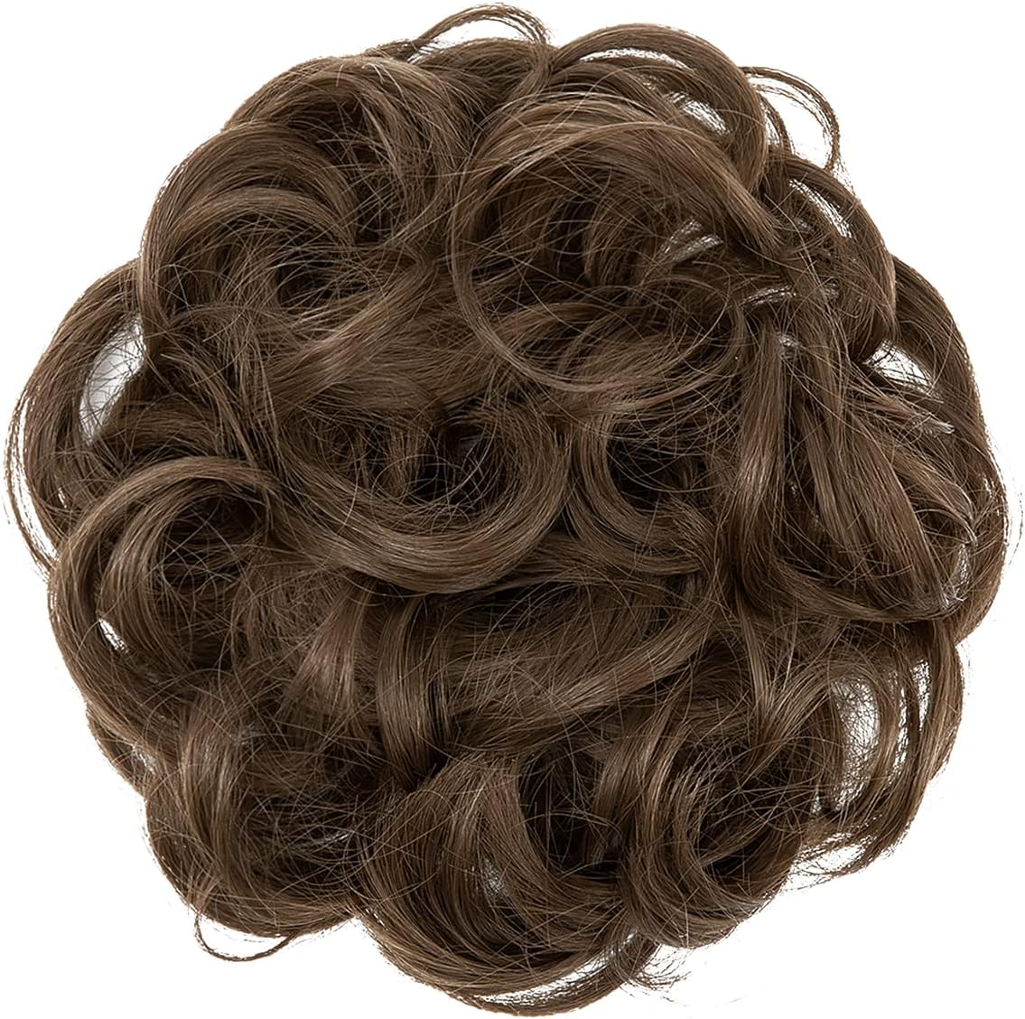 JJstar - Chignon Postiche bouclé, élastique, brun cendré, cheveux synthétiques