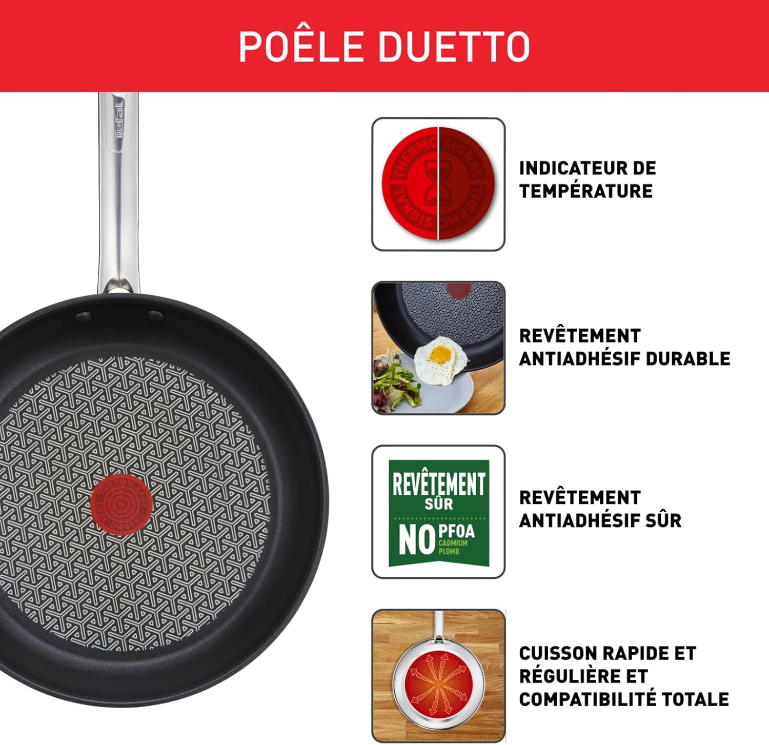Tefal - Duetto série - 20/24/28 cm - inox, induction, Thermo-Spot, A704S363