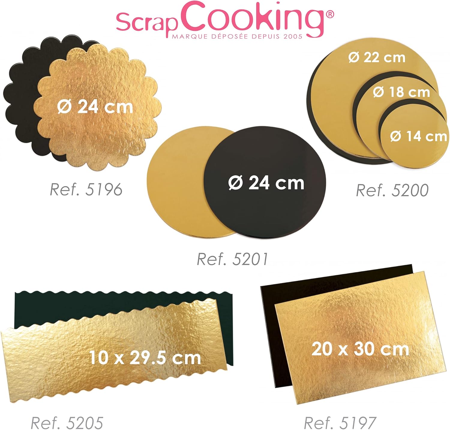 ScrapCooking - kit supports gâteaux ronds 24cm - carton doré/noir - 5201