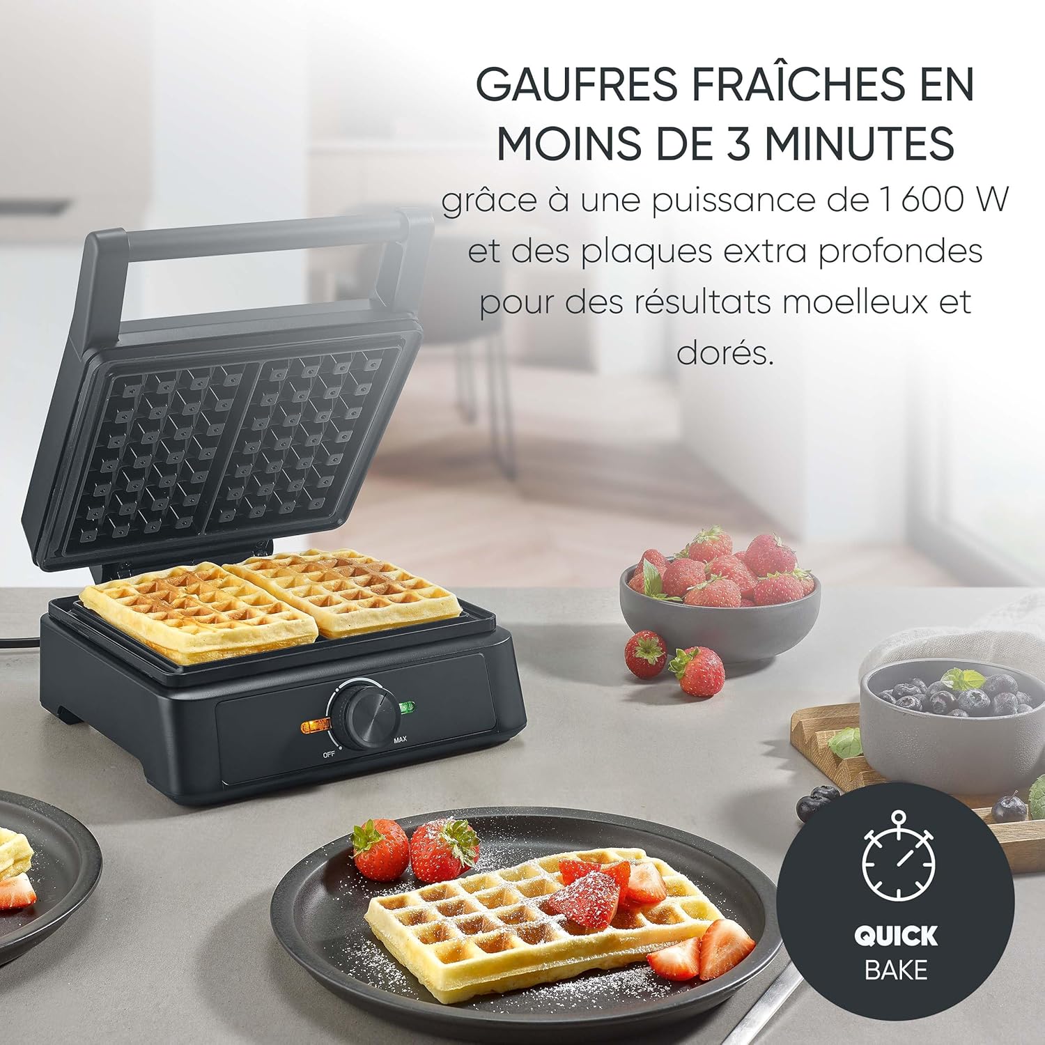 SEVERIN - Gaufrier compact 1600W, antiadhésif, sans PFAS, moelleux-croustillant, WA 2130