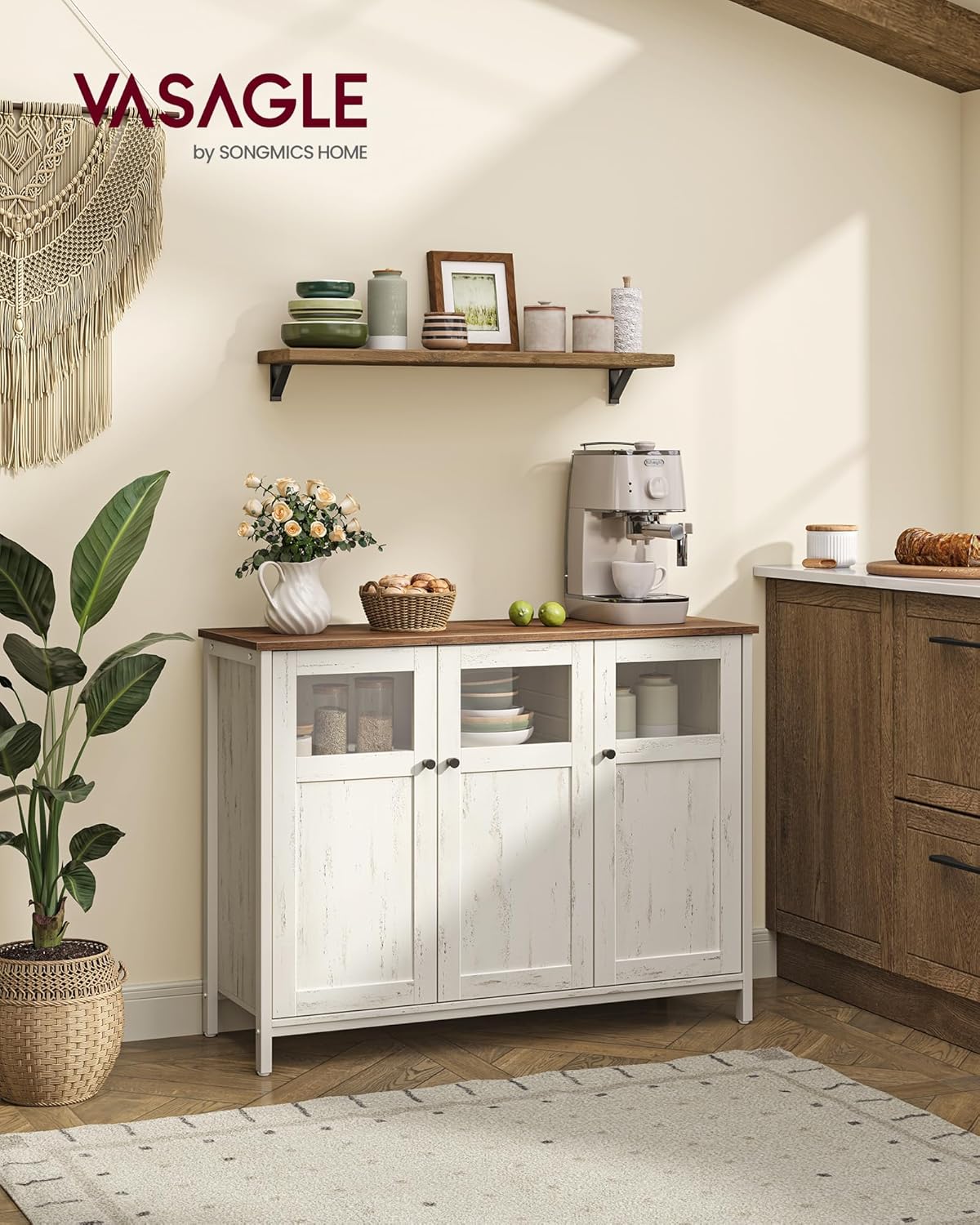 VASAGLE - Buffet 3 portes - cadre acier, style industriel, marron/blanc - LSC099WJ02