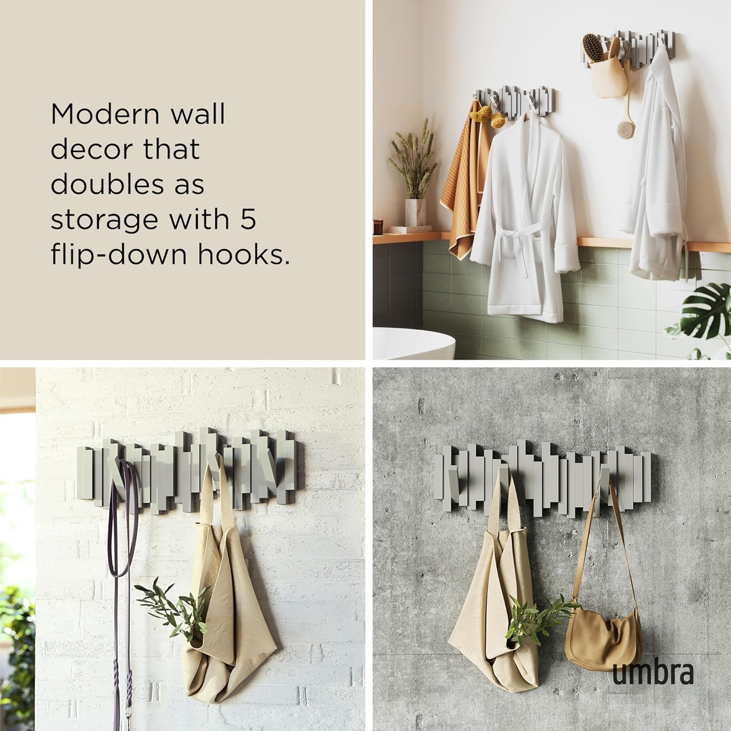 Umbra - Sticks - patère murale 5 crochets gris rabattables