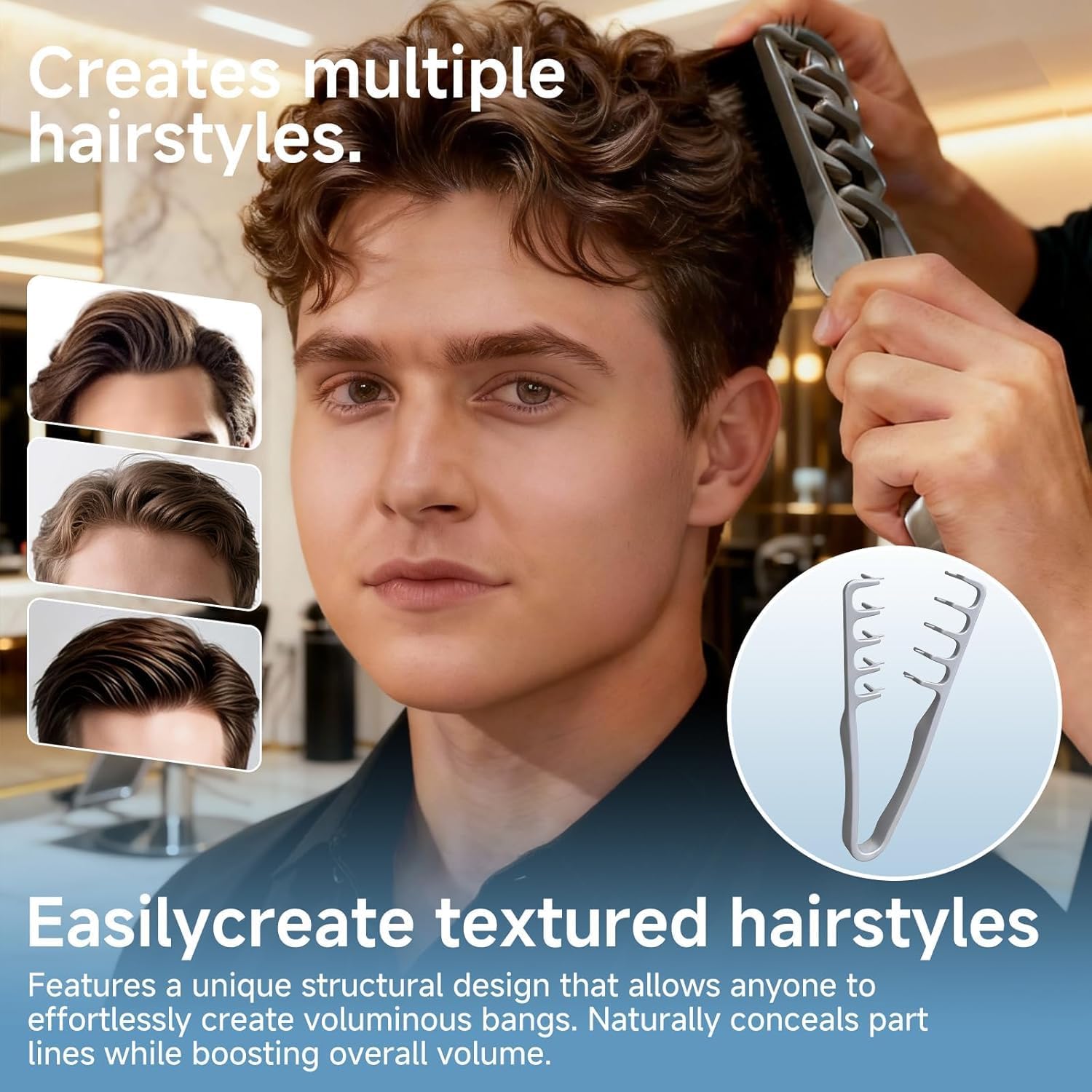 Peigne à texture homme - dents larges - pliable - volumisant et précis
