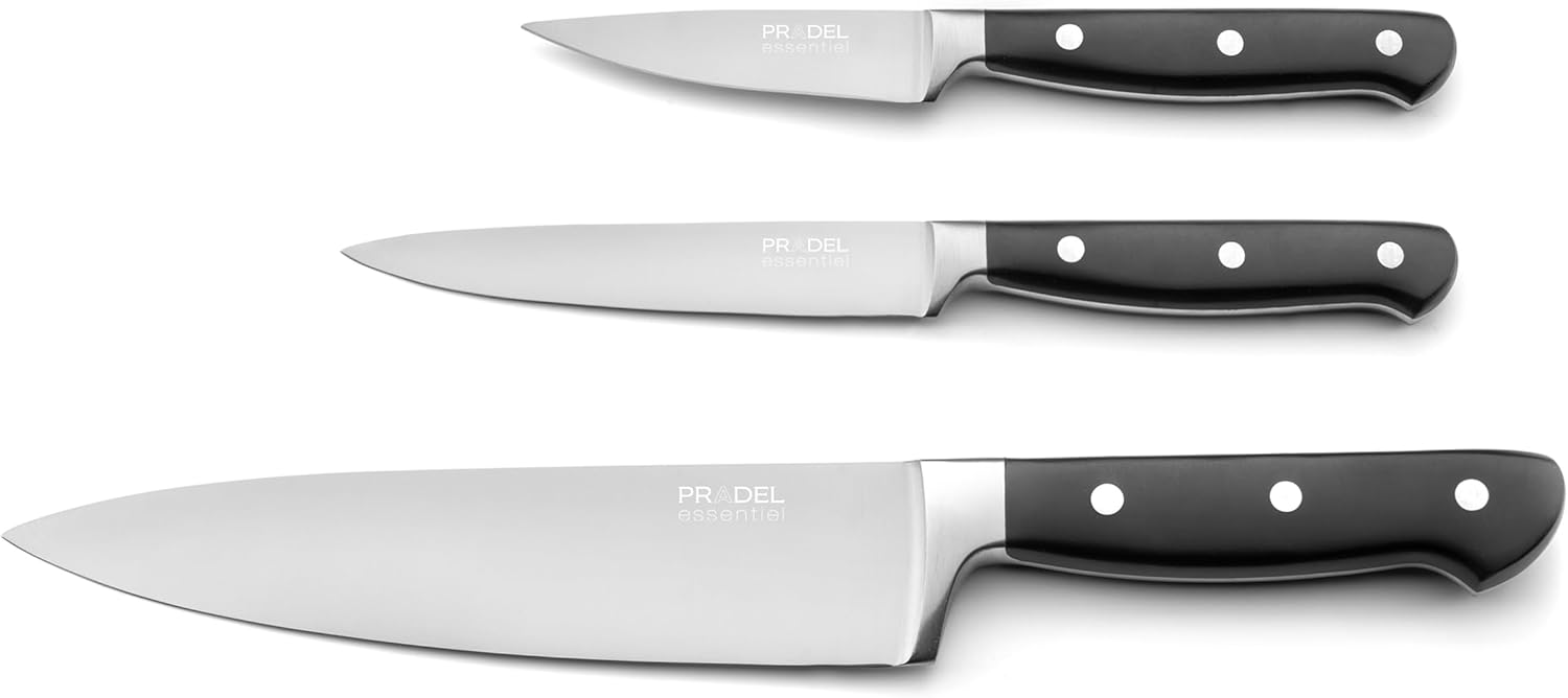 Blason - Set 3 couteaux cuisine - inox 13C, finition satinée, noir