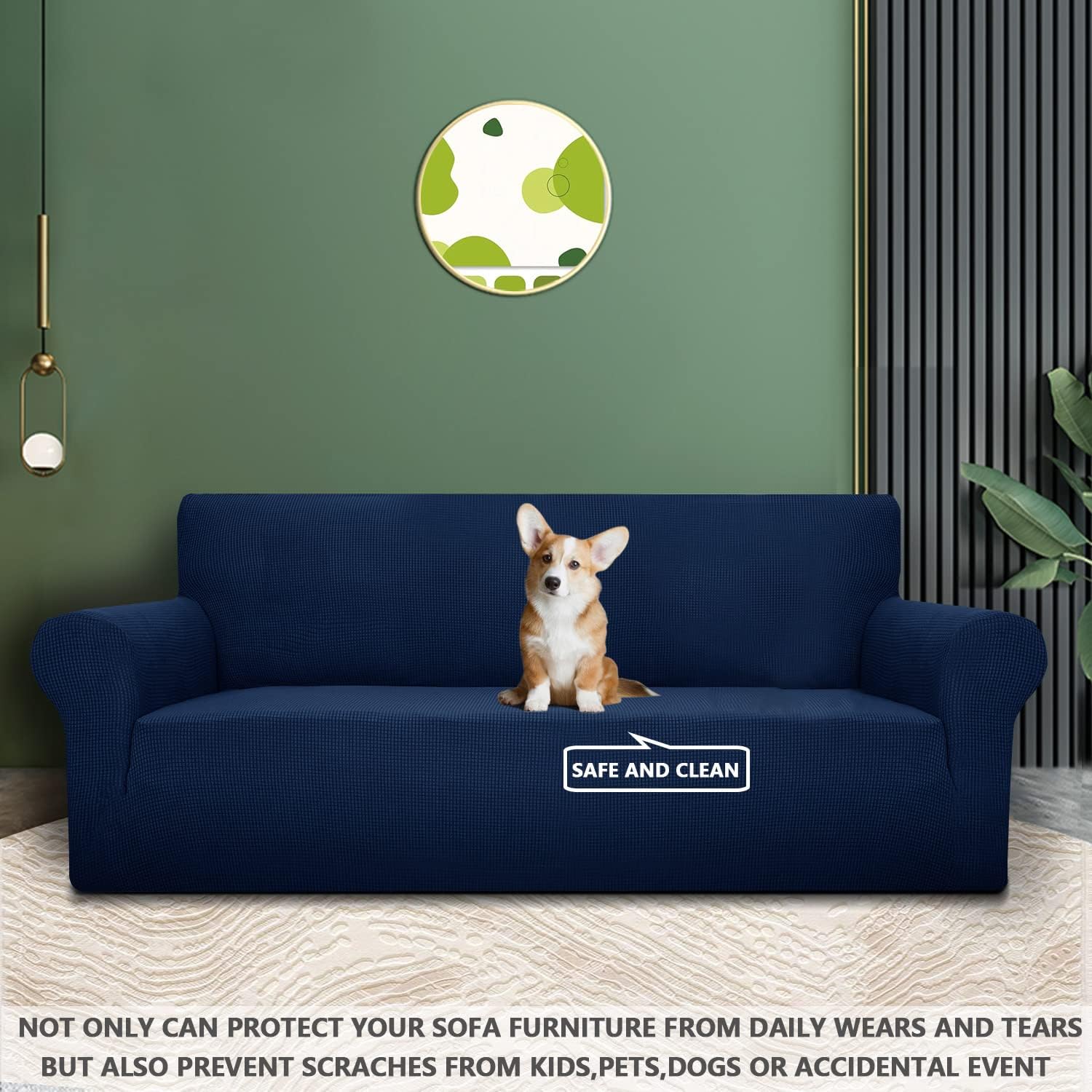 Housse canapé 3 places - extensible, lavable, antidérapante, bleu foncé