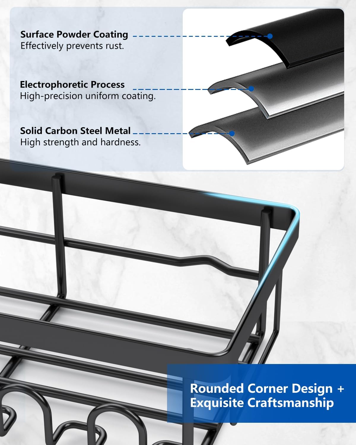 AceMining - lot de 4 étagères salle de bain, sans perçage, noir