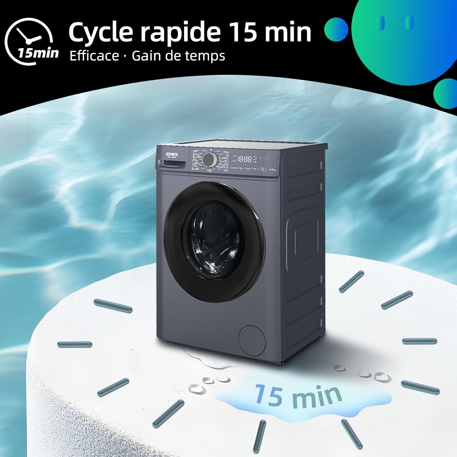 CHiQ - lave-linge compact 7kg, 1200tr/min, vapeur, classe A, CW07123863AX