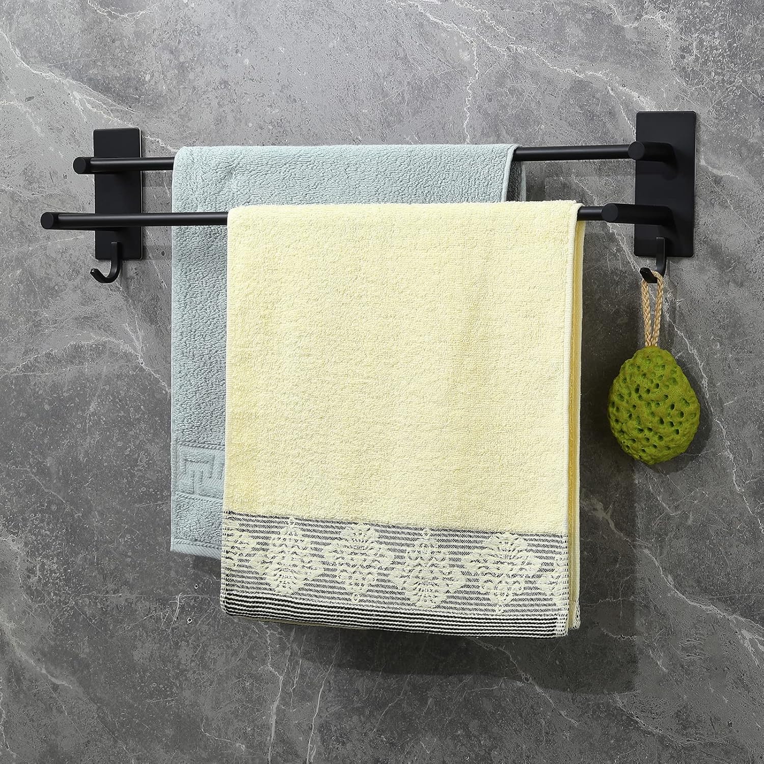 JS - Porte-serviettes double inox 304, adhésif mural, 2 bras, 40cm