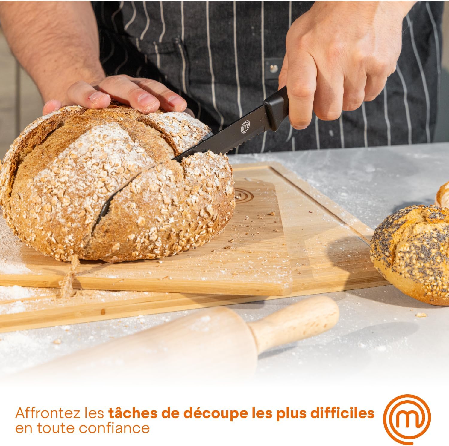 MasterChef - Bloc couteaux cuisine - inox, manches ergonomiques, noir