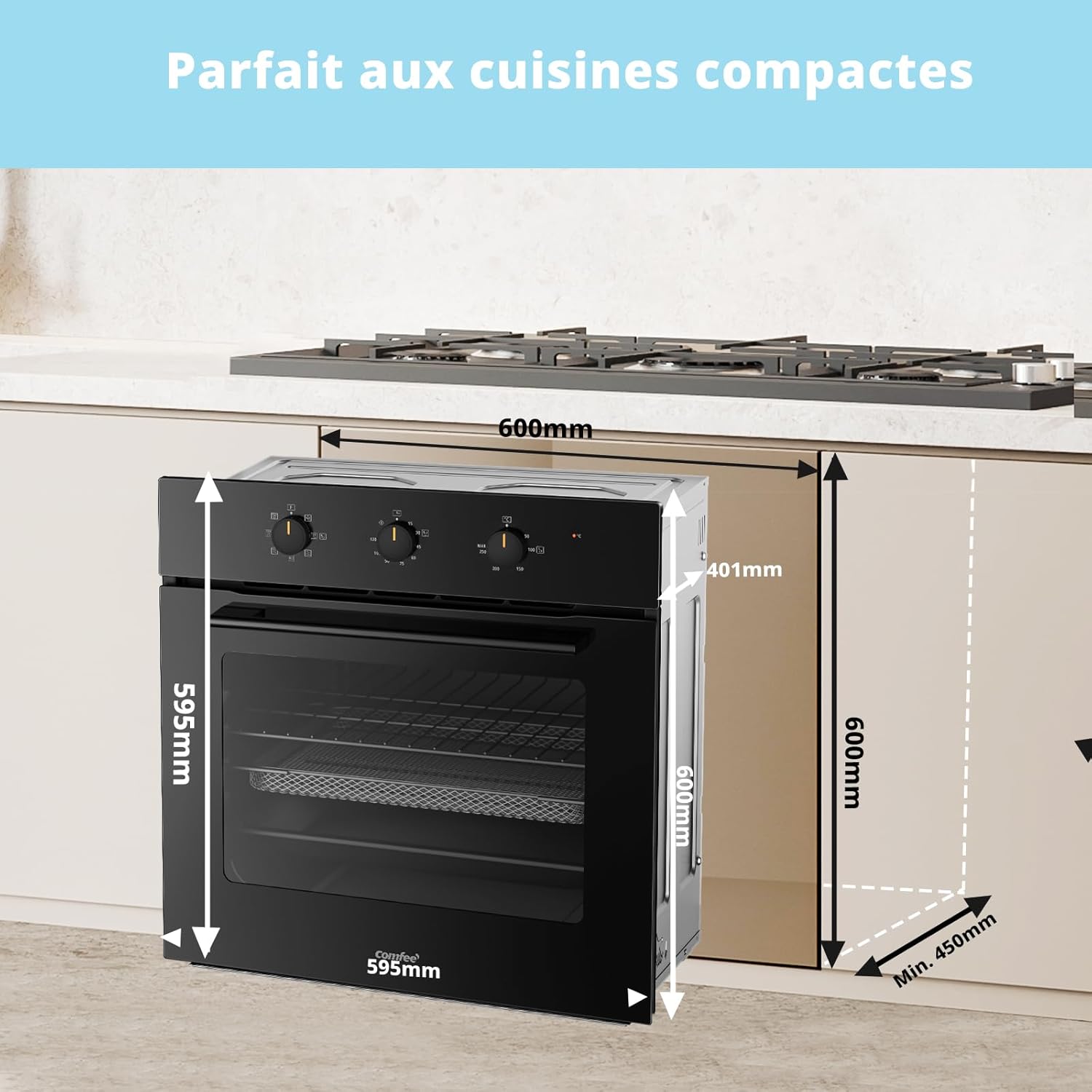 Comfee' - four encastrable série 60 cm, 60L, 8 fonctions, vapeur, CBO60M80M1-BK