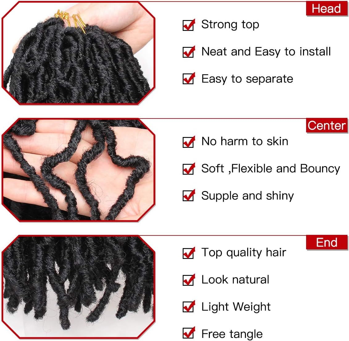 Xtrend - Faux Locs Goddess - 12 pouces - 6 packs, pré-bouclés, synthétiques, 1B#