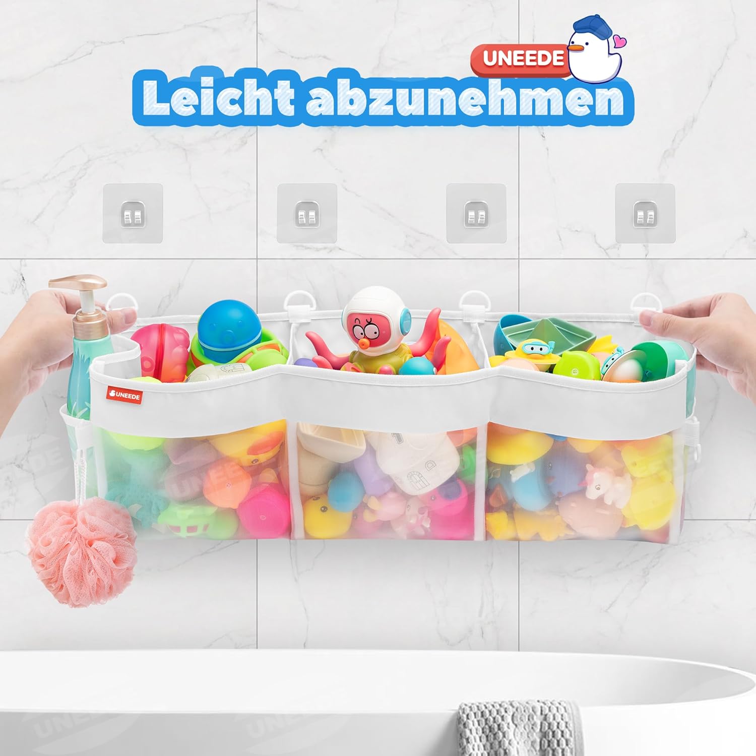 Rangement pour jouets de bain - 3 compartiments - sac organisateur en maille, pour baignoire