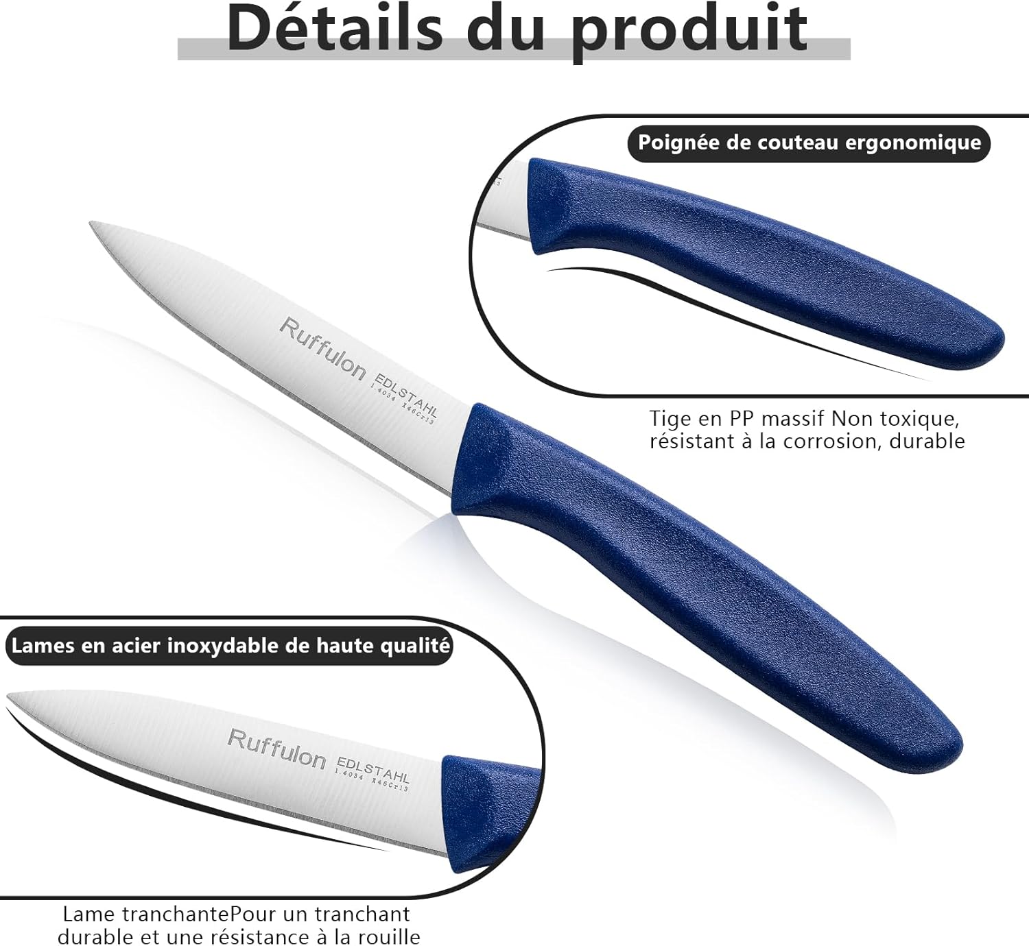 Ensemble de couteaux de cuisine - inox - 6 pièces - manches ergonomiques colorés