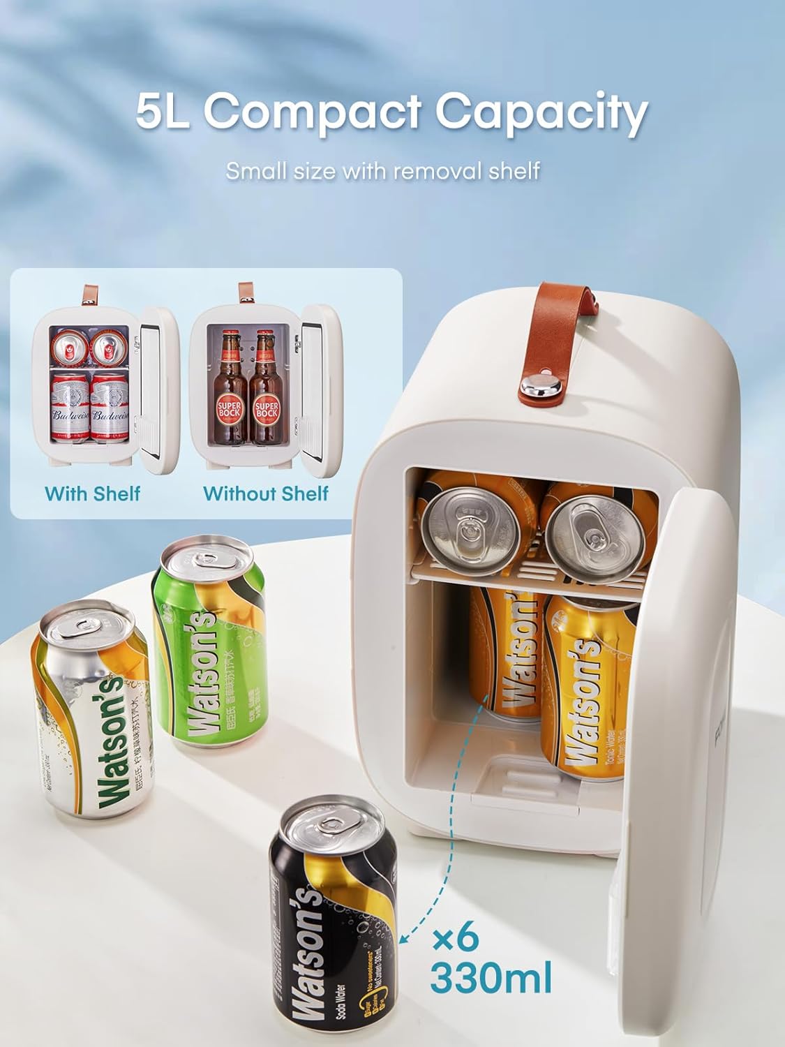 FOHERE - Mini frigo 5L - compact 6 canettes, CA/CC, blanc