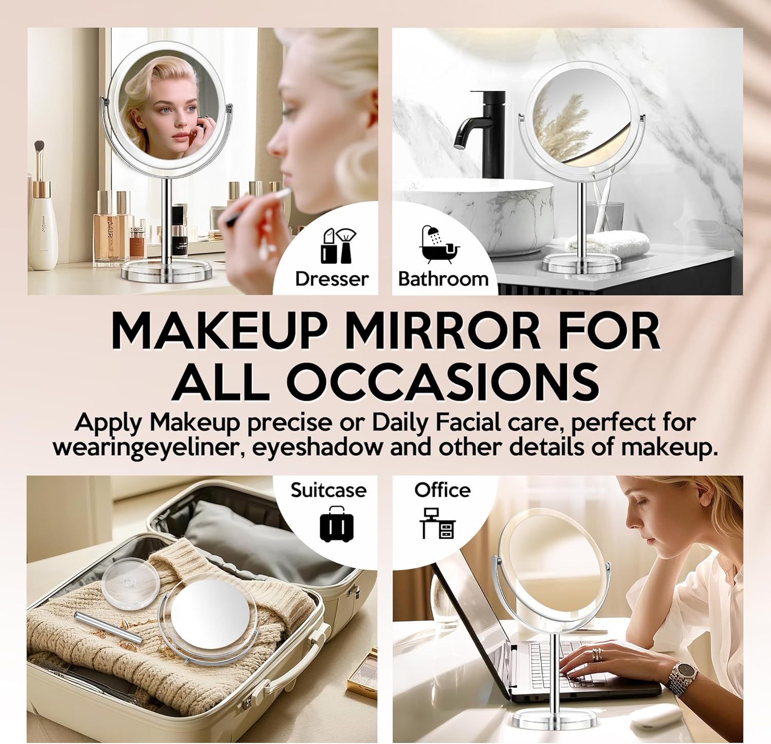 Miroir grossissant sur pied - double face 30x/1x - idéal chambre salle de bain