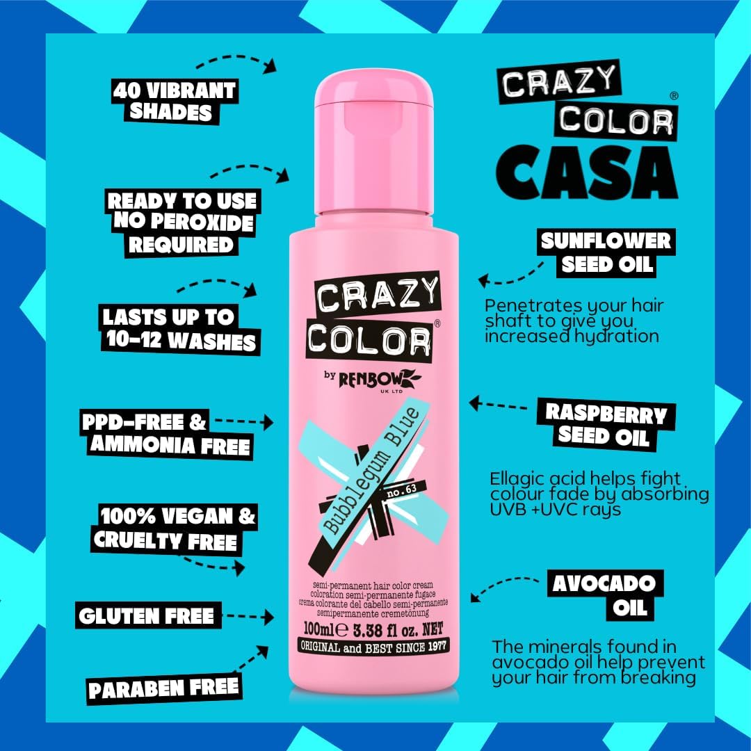 Crazy Color - Bubblegum Blue - 100ml - crème colorante bleu clair