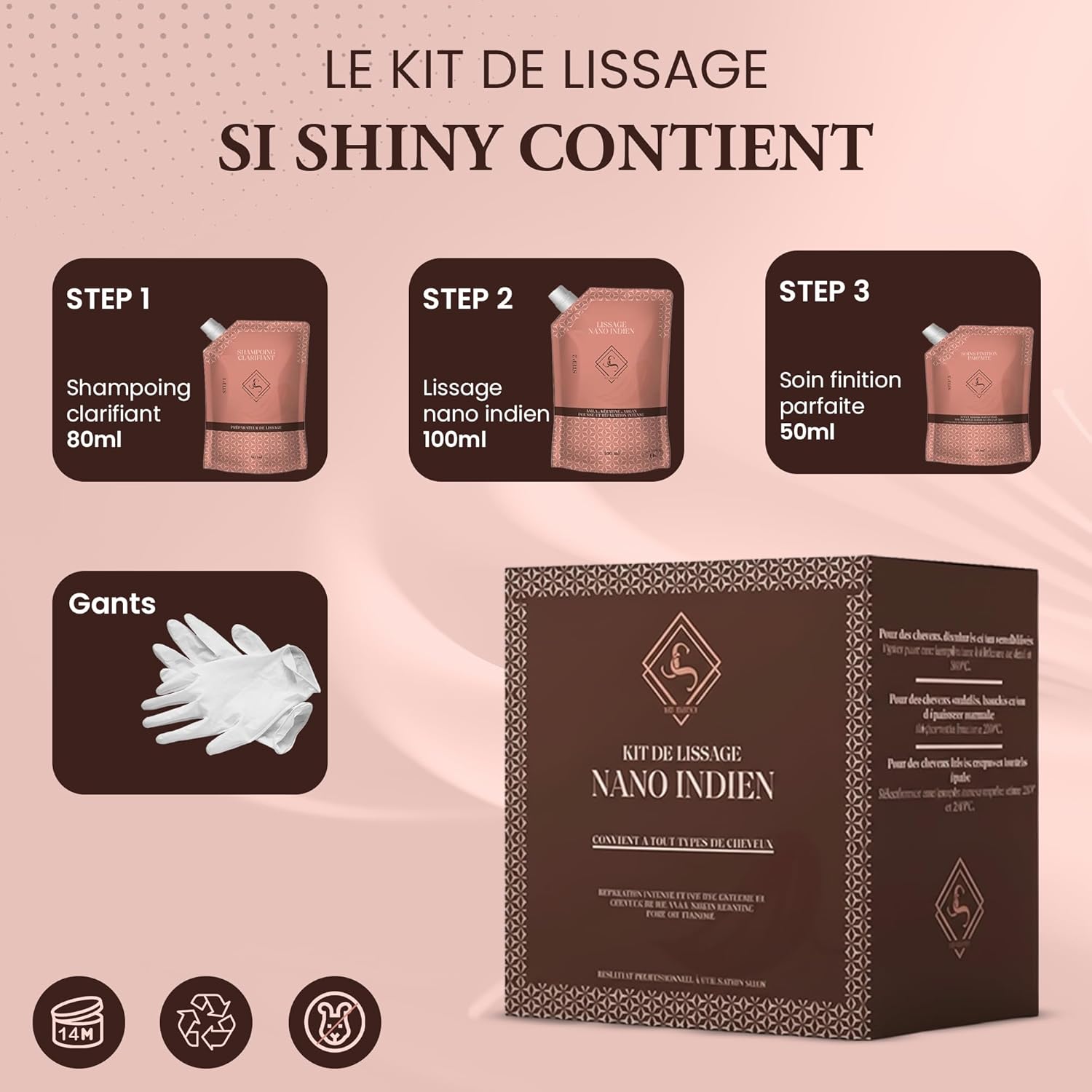 Kit lissage brésilien premium - nano indienne sans formol - huile croissance - longue durée - traitement pro