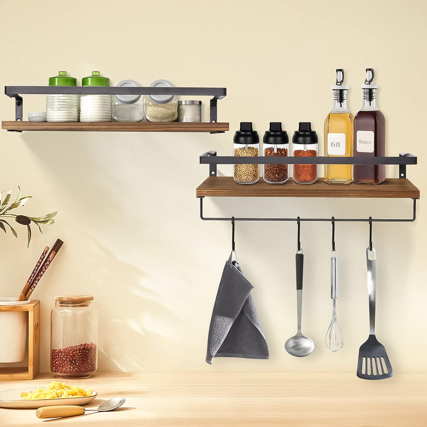 AGM - étagères murales bois, 2 pièces, 60x15cm, charge 15kg, AGM