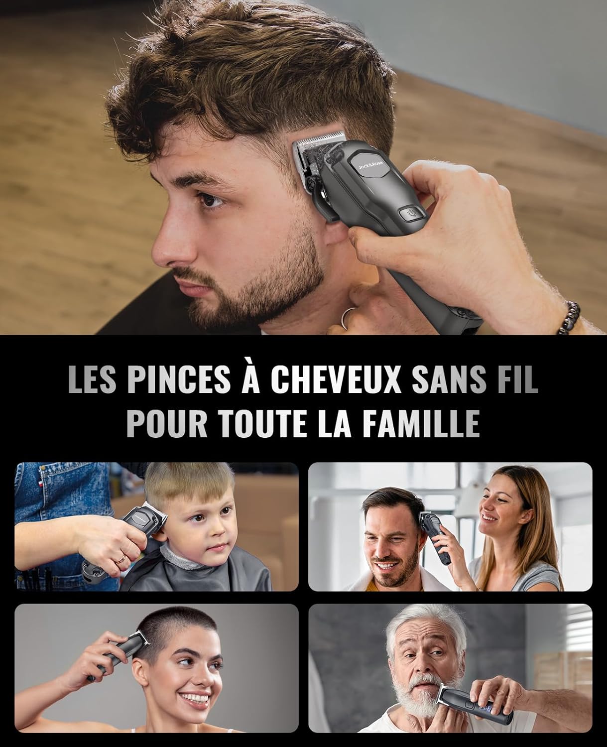 Tondeuse à cheveux - set professionnel IPX7, waterproof, barbe, cheveux, noir