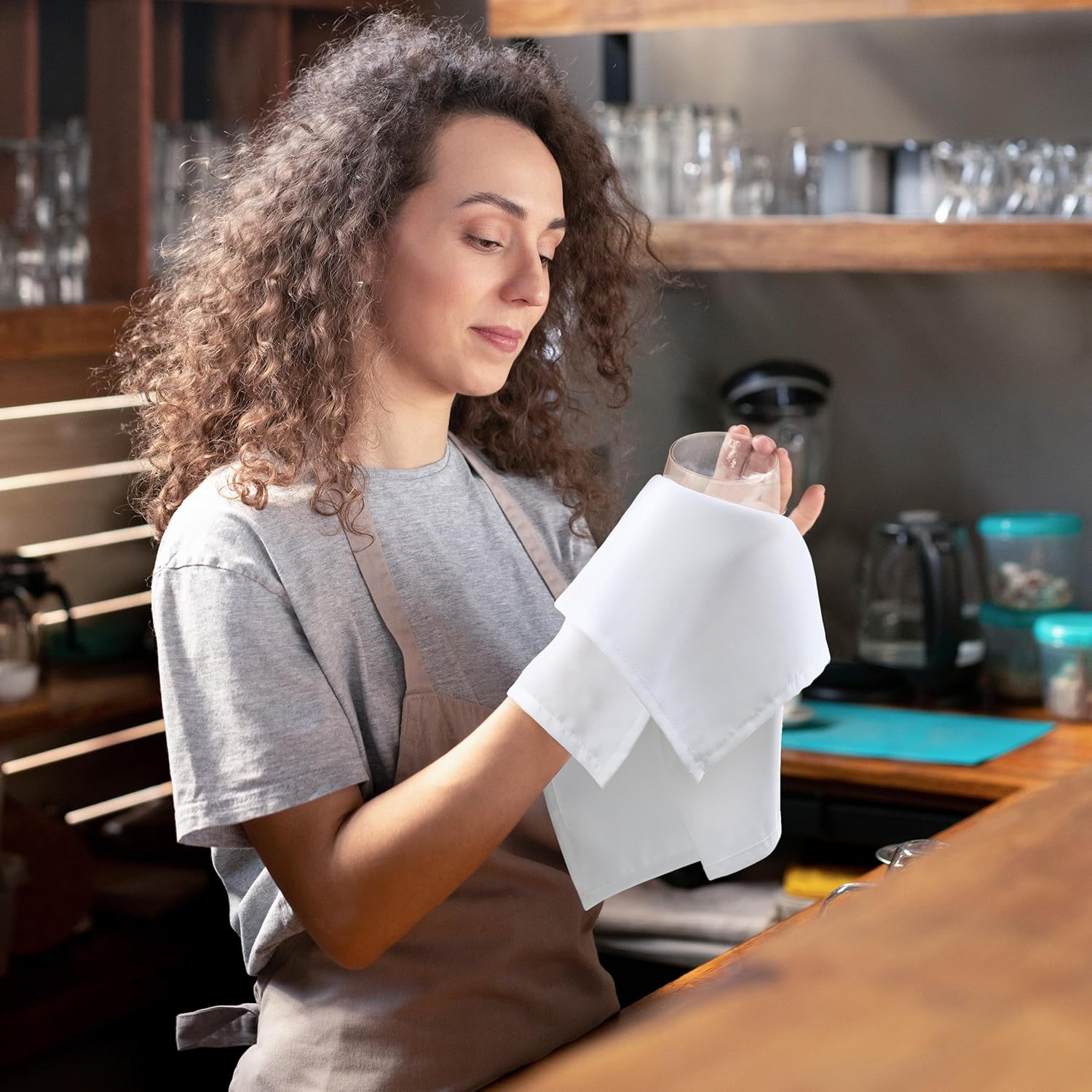 KICHLY - serviettes tissu lot 24, 43x43 cm, polyester blanc doux, réutilisables