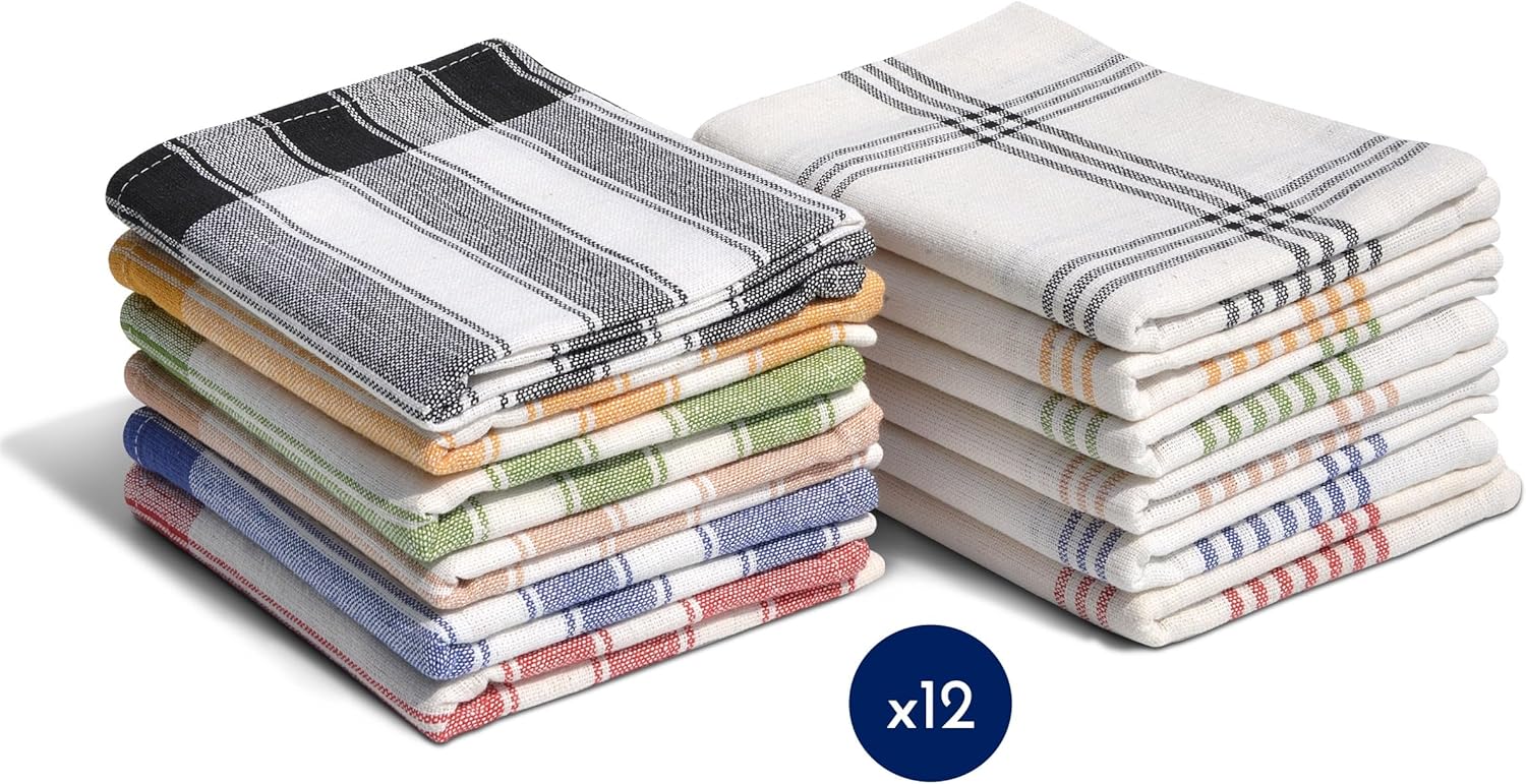 Home Linge Passion - lot de 12 torchons - coton - absorbants multicolores