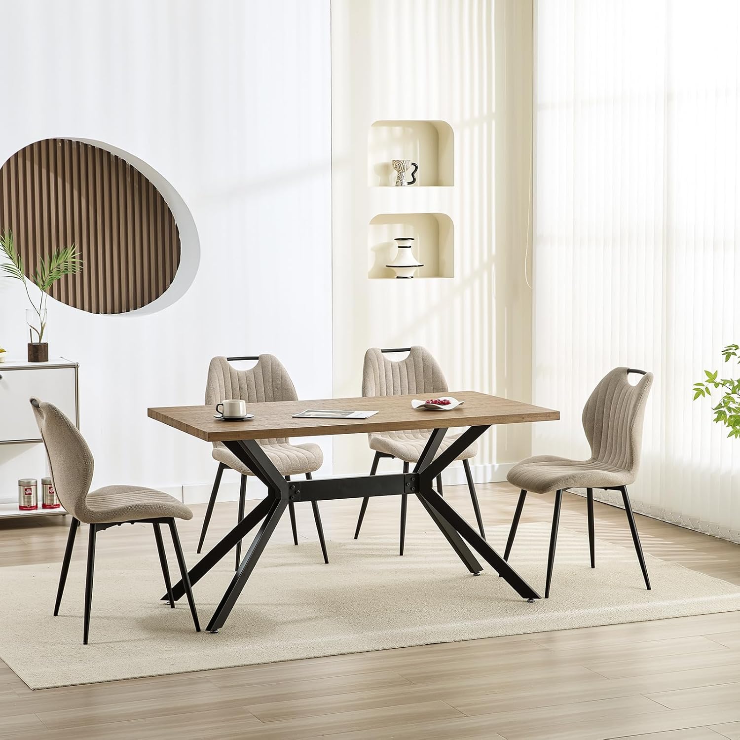 Chaises de salle à manger - tissu gris brun, pieds métal, lot de 2