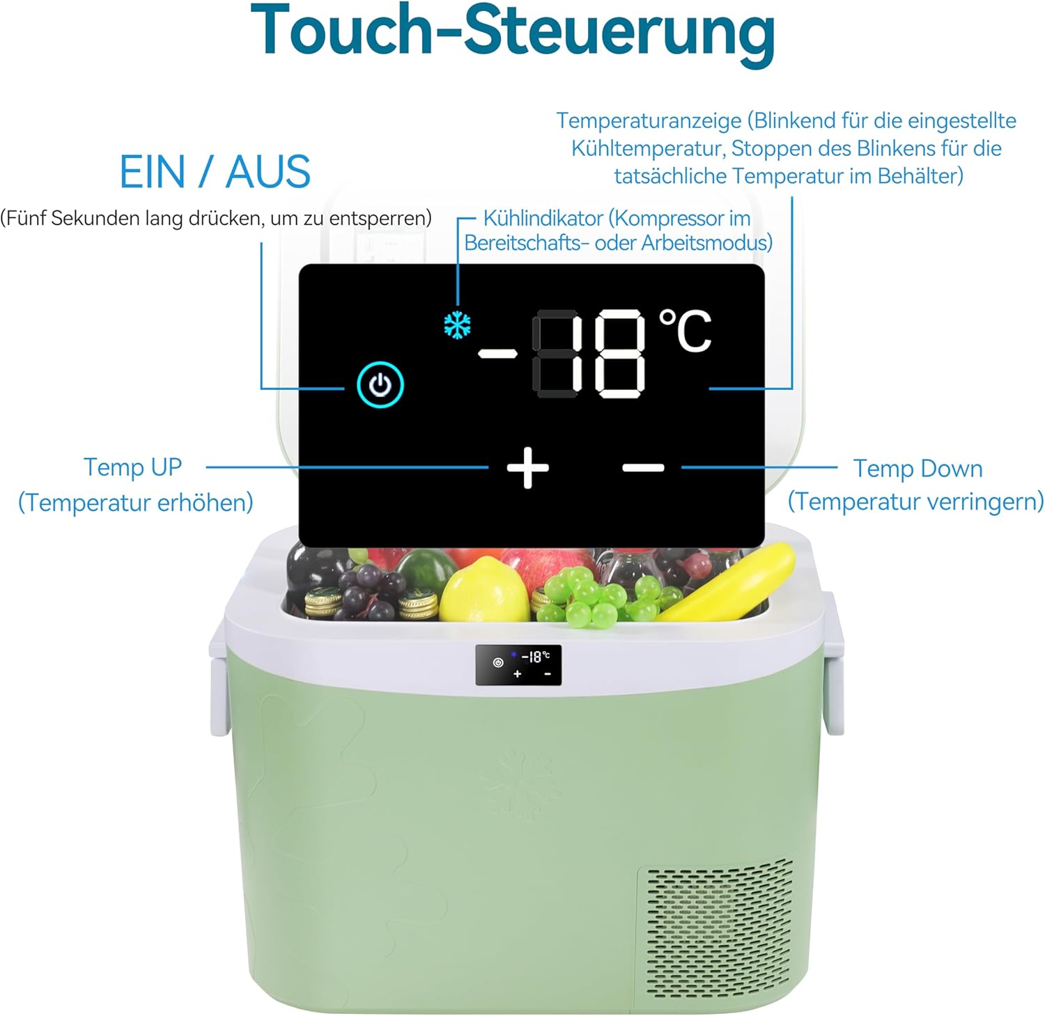 BINGI - glacière électrique 18L - rapide, -18°C, 12V/24V/220V