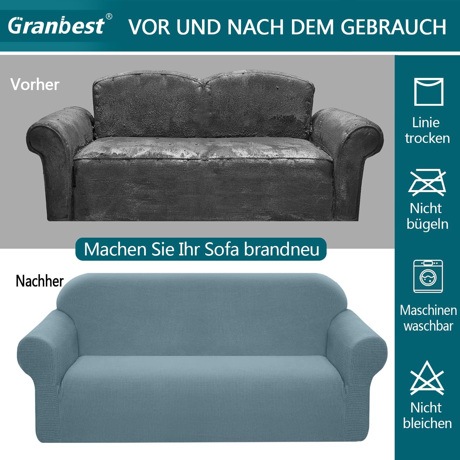 Granbest - housse stretch imperméable, 1 place, spandex bleu azur