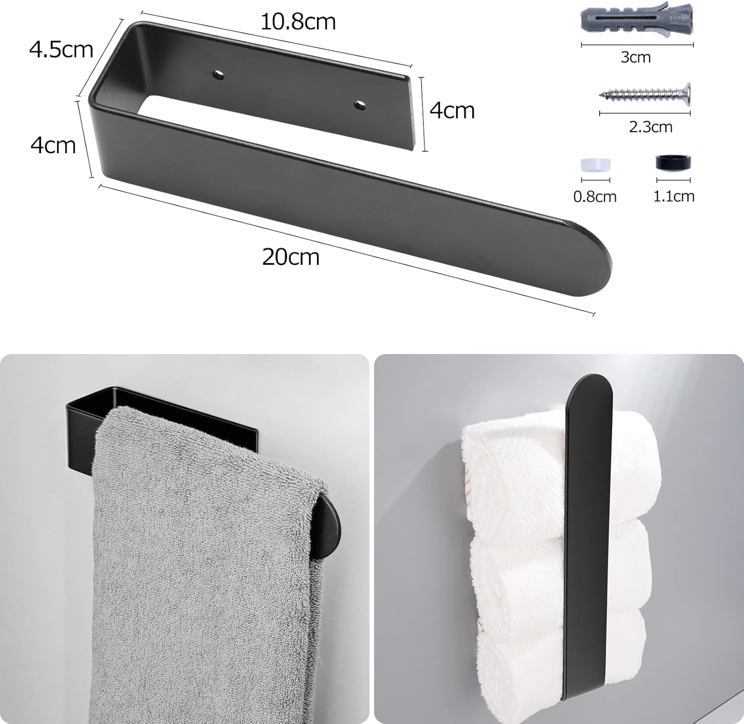 BillyBath - porte-serviettes lot de 2 - 20 cm - fixation adhésive ou perçage