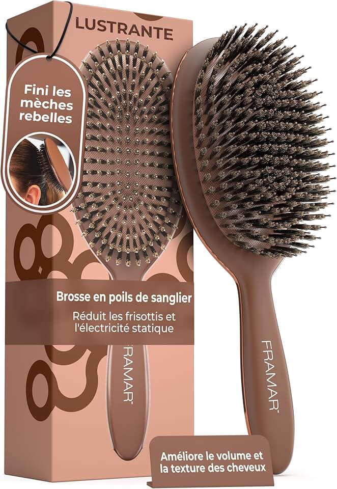 FRAMAR - brosse poils sanglier souple chocolat - effet plaqué, volume, brillance