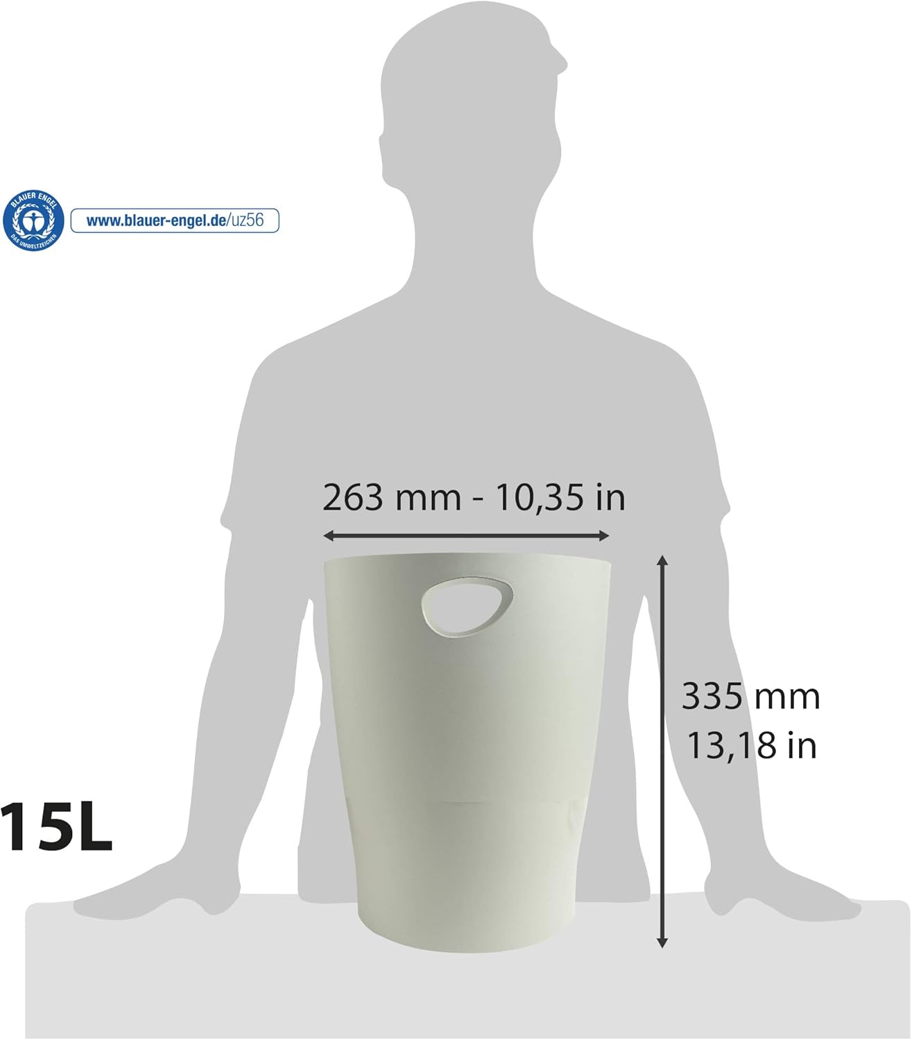 Exacompta - corbeilles à papier ECOBIN - 15L - gris opaque, poignée - 45306D