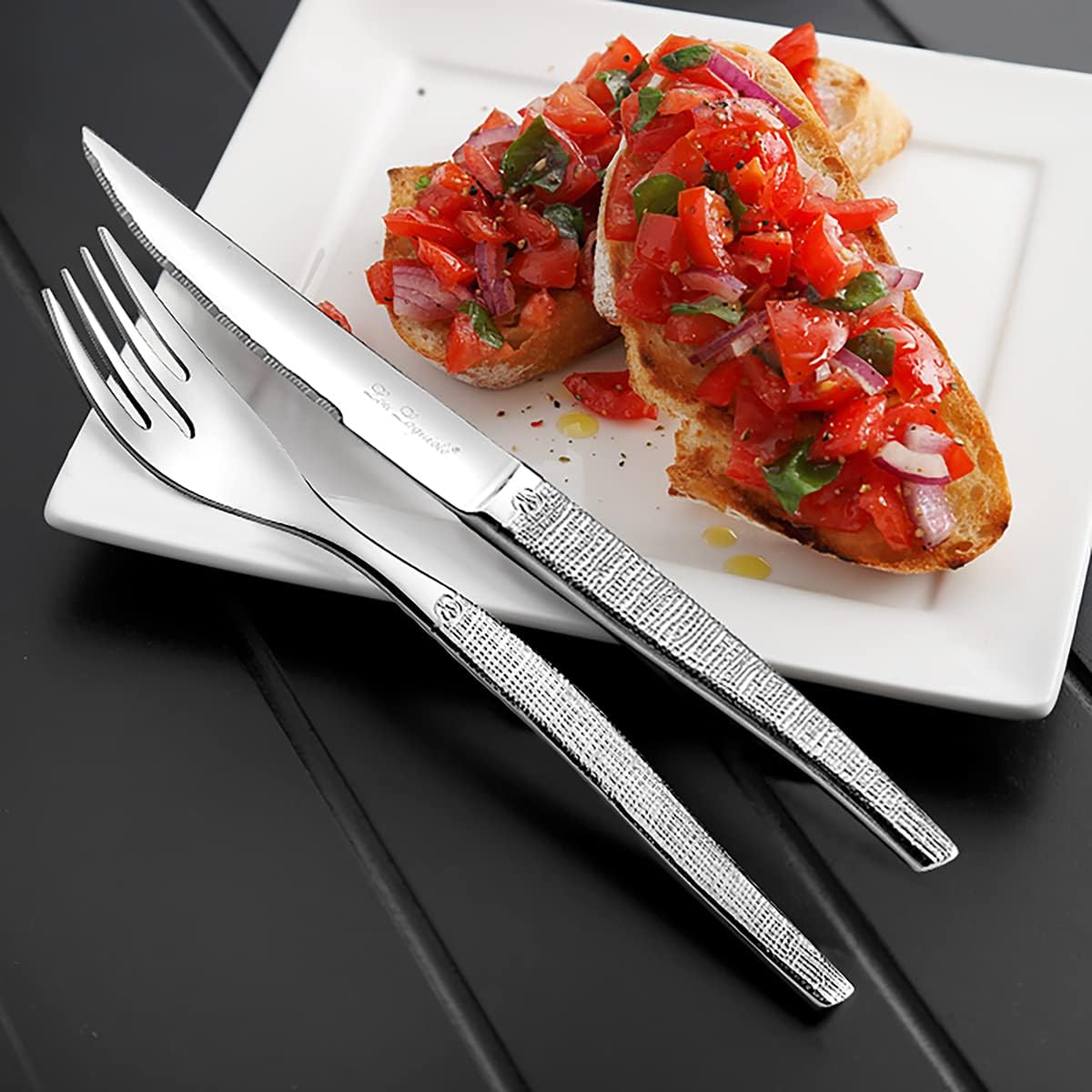 Lou Laguiole - Jet - 224 mm - Set 6 couteaux steak inox 18/0, finition Textil